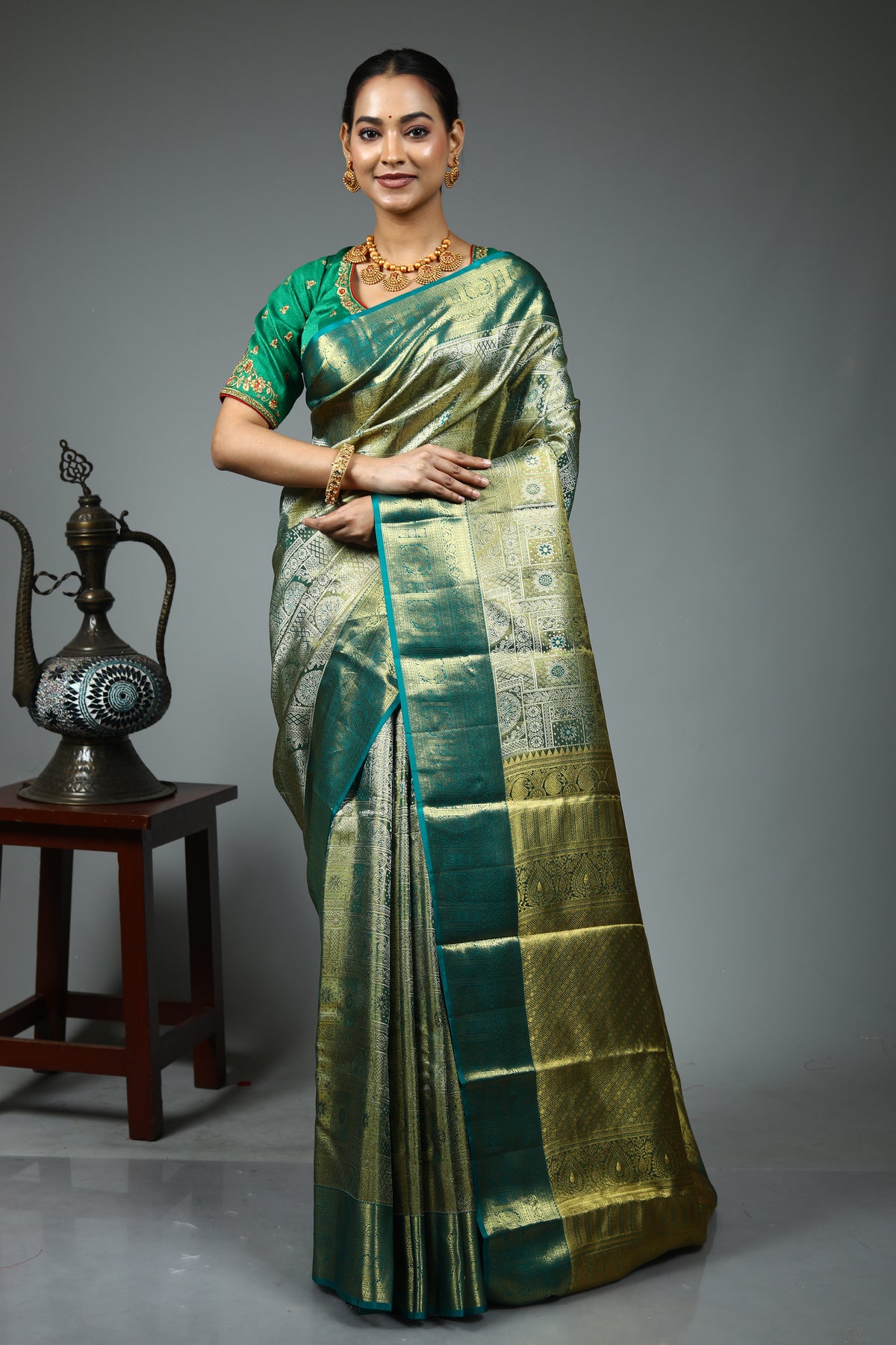 Olive Green Kanjivaram Silk Saree