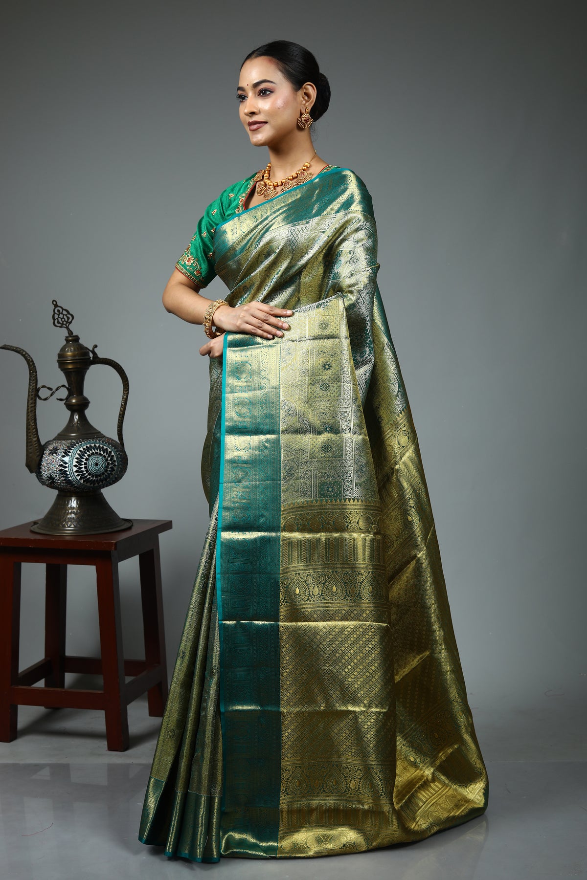 Olive Green Kanjivaram Silk Saree