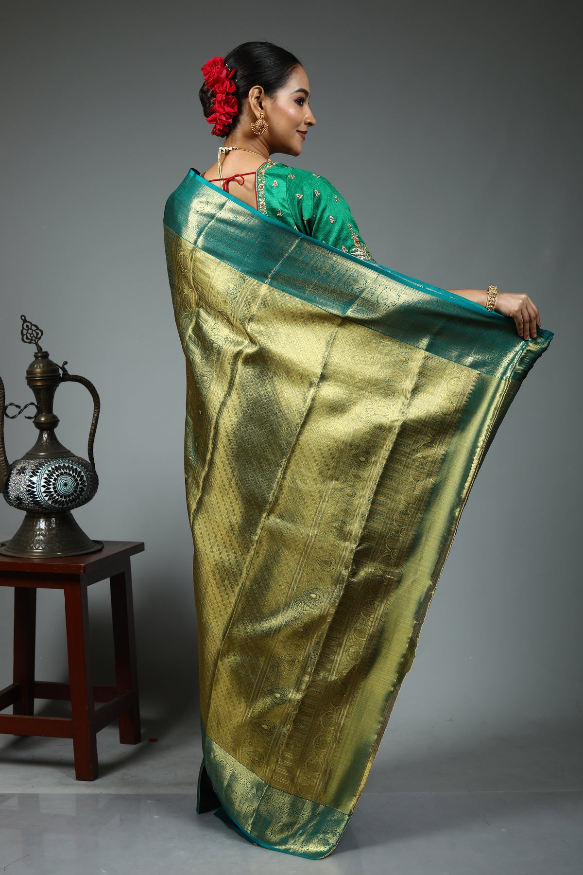 Olive Green Kanjivaram Silk Saree