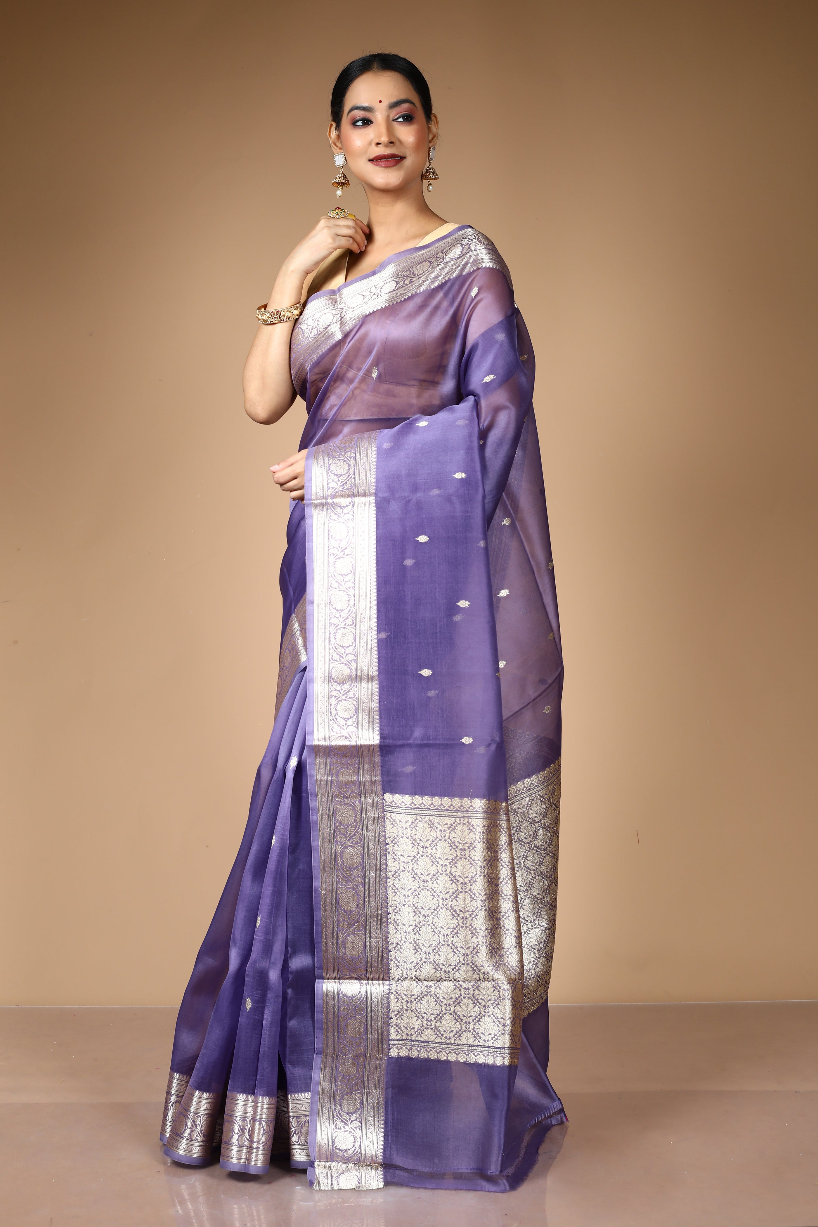 Purple Pure Kora Silk Saree