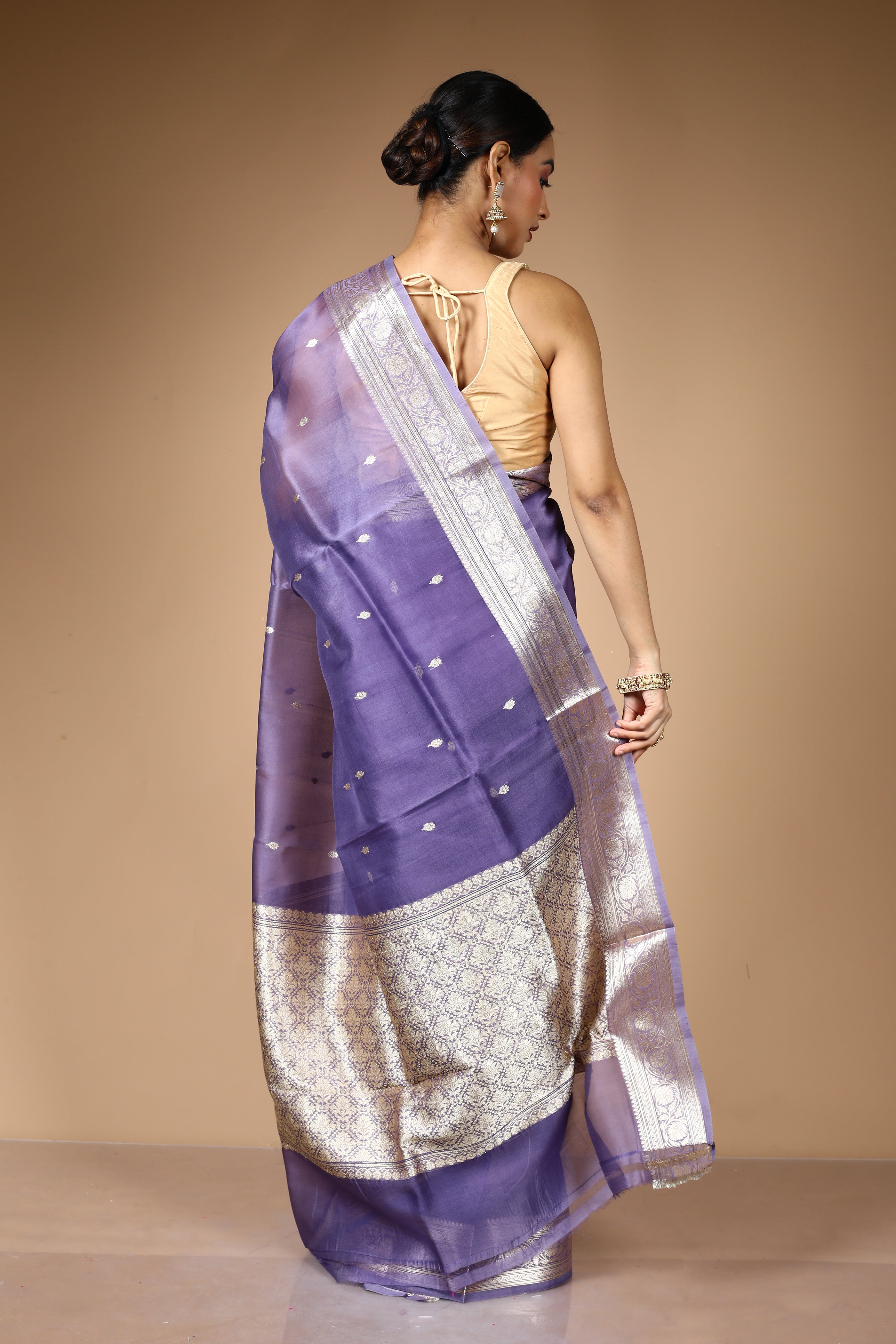 Purple Pure Kora Silk Saree