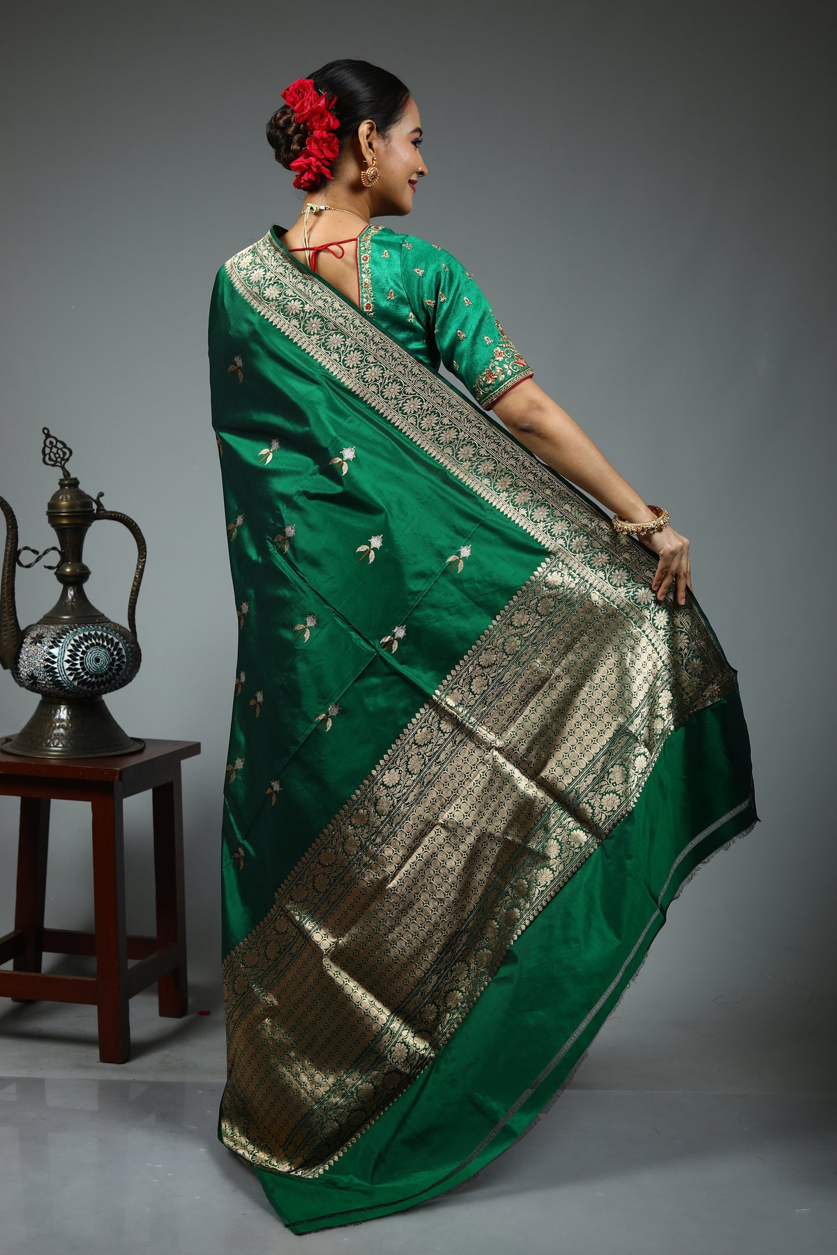 Bottle Green Pure Katan Saree