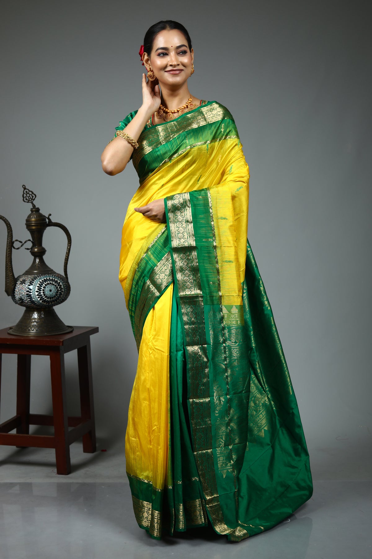 Yellow Pure Kanjivaram Silk Saree