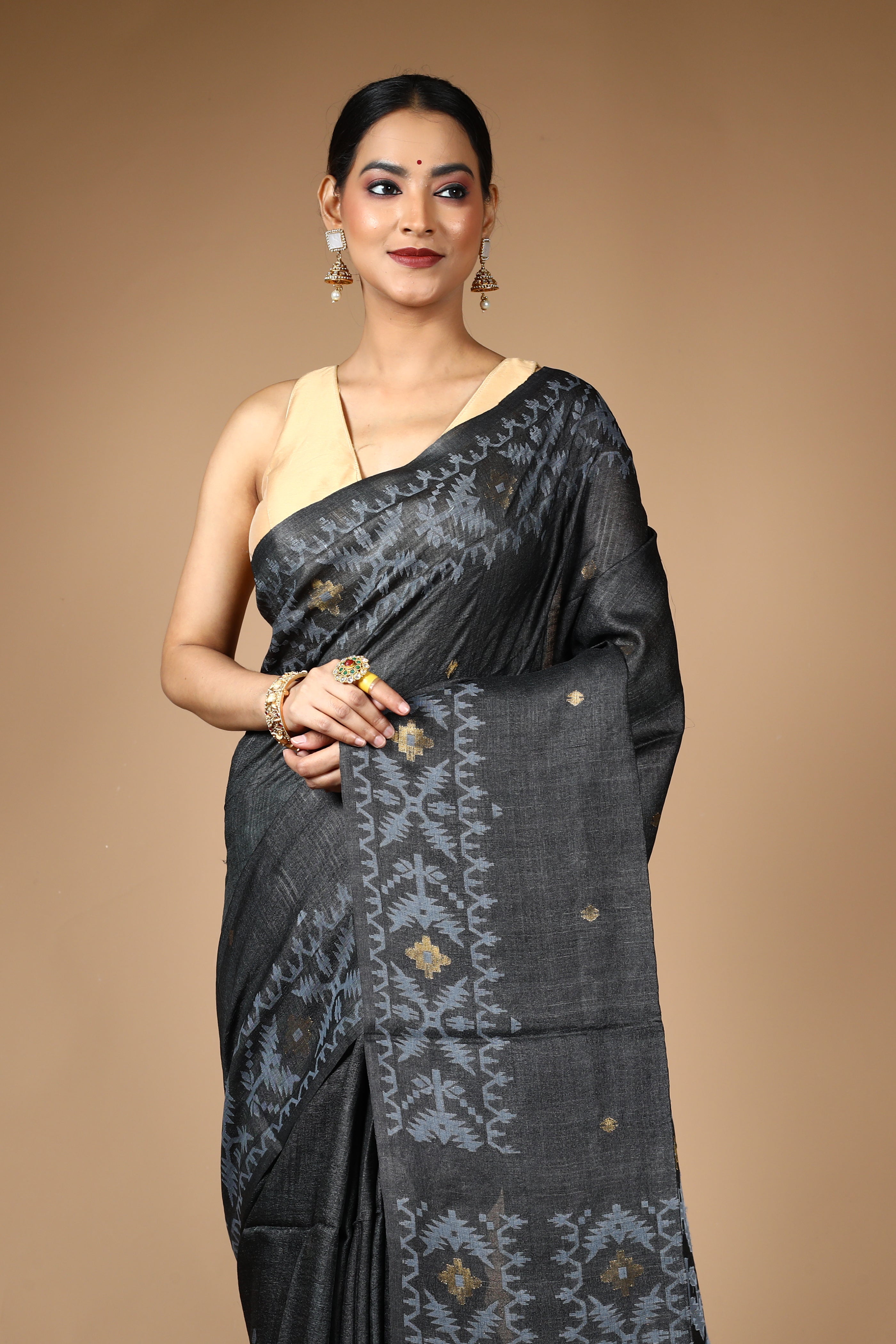 Black Pure Tussar Saree