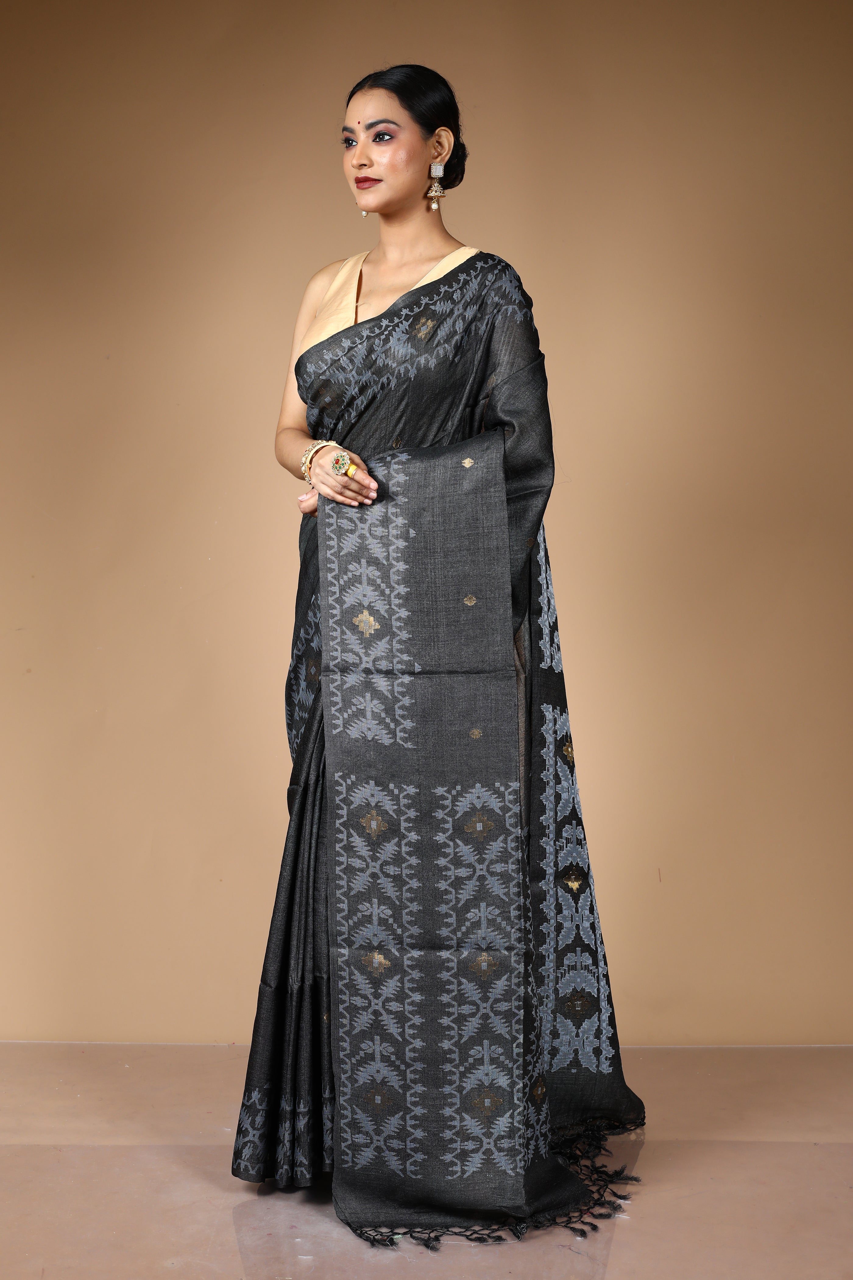 Black Pure Tussar Saree