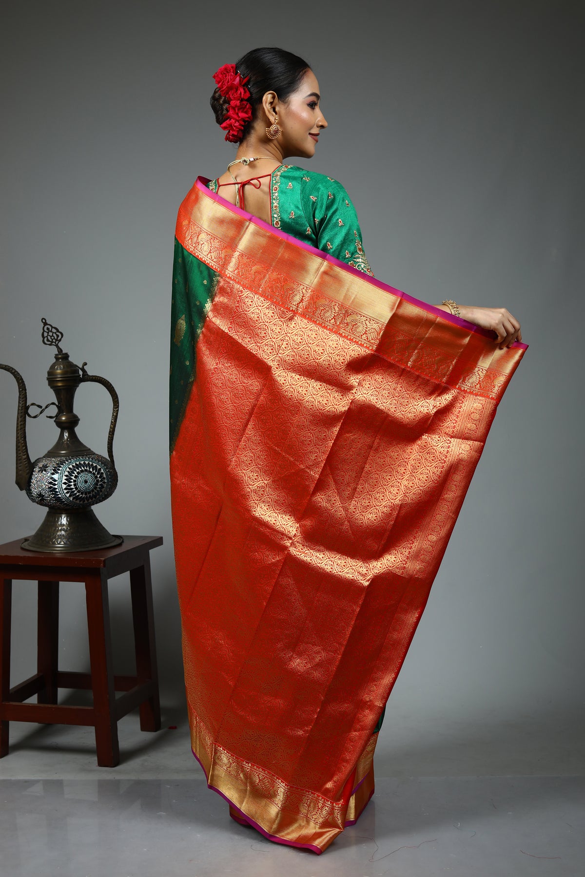 Bottle Green Pure Kanjivaram Silk Saree