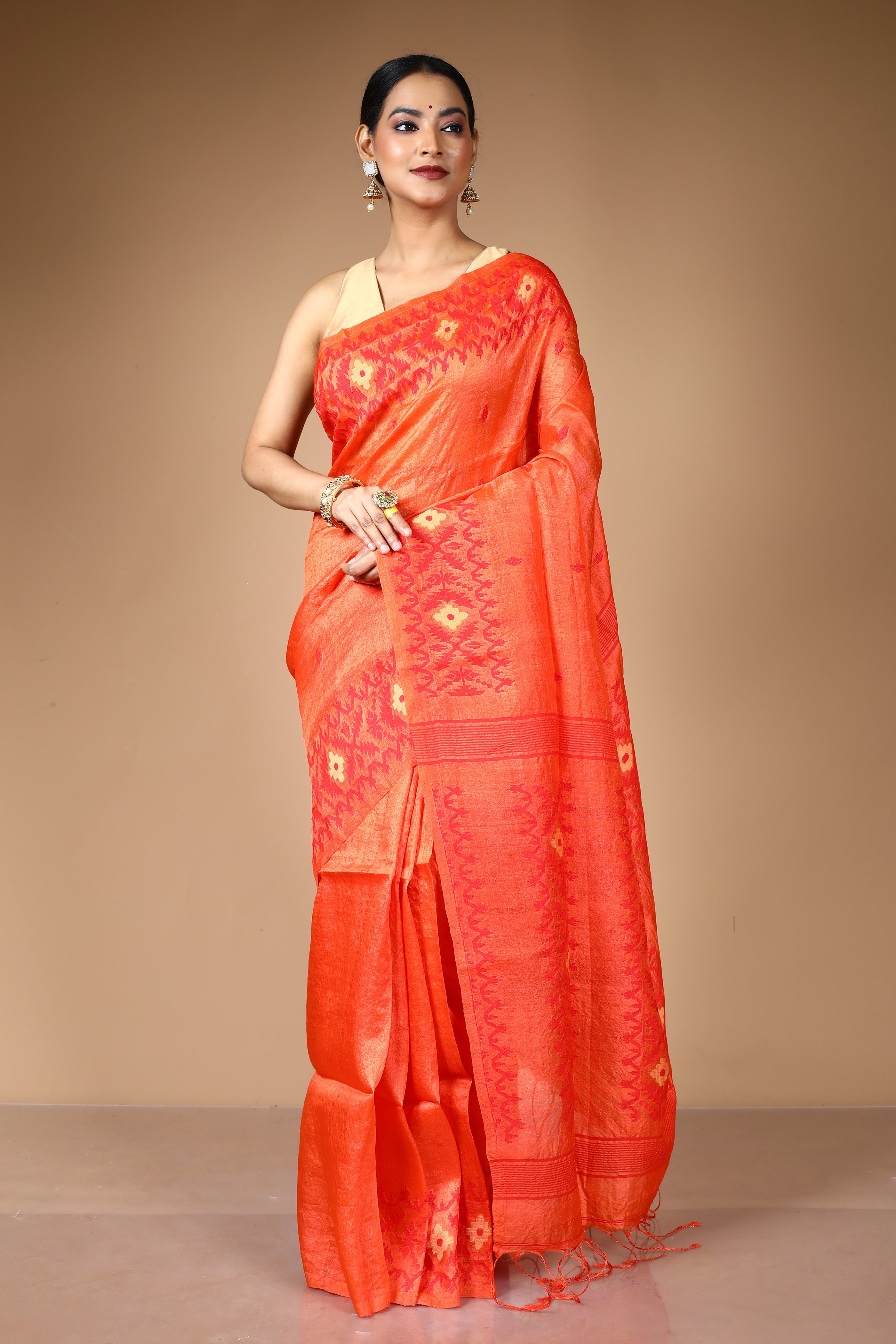 Orange Pure Tussar Saree