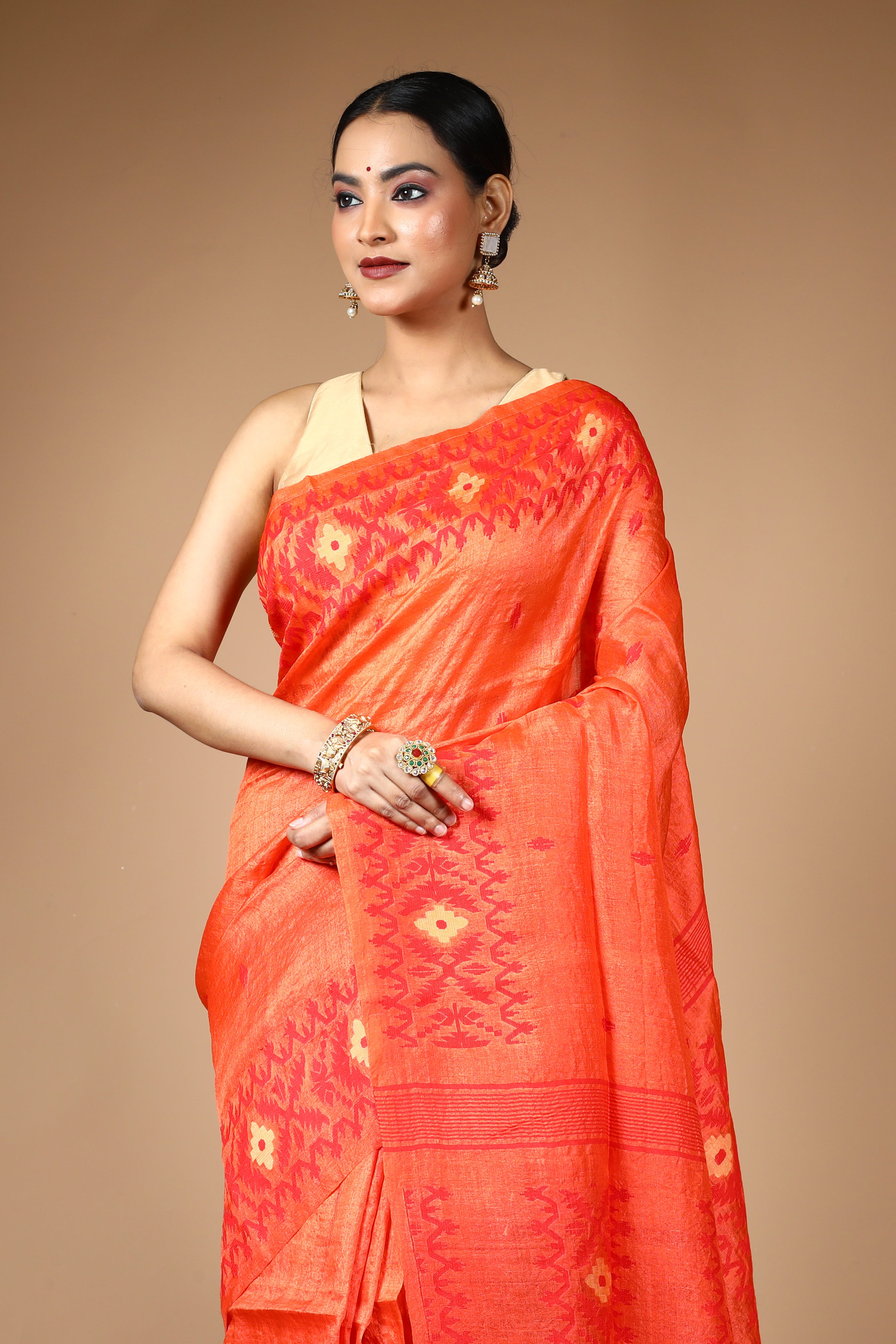 Orange Pure Tussar Saree