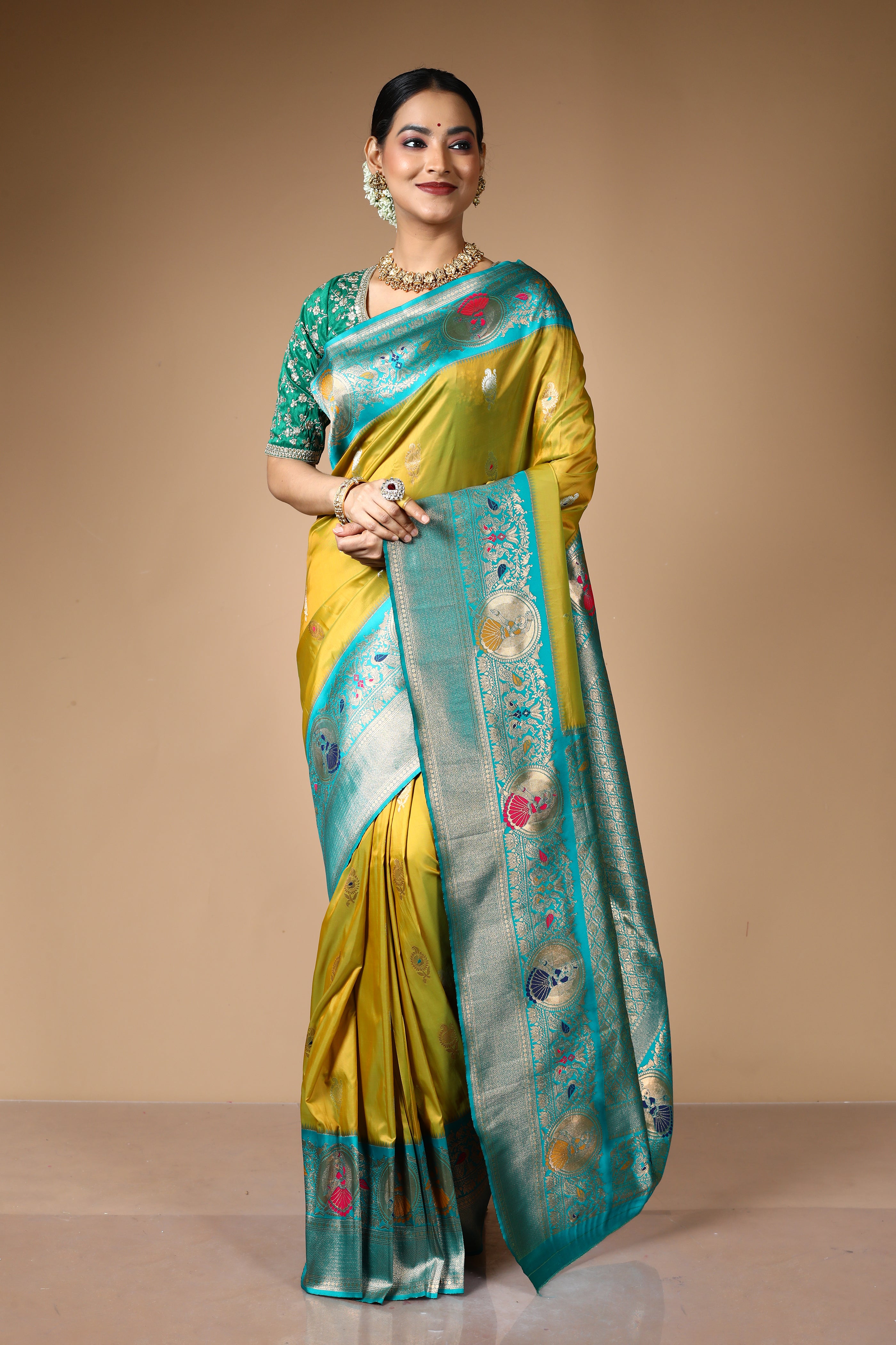 Olive Blended Art Silk Saree