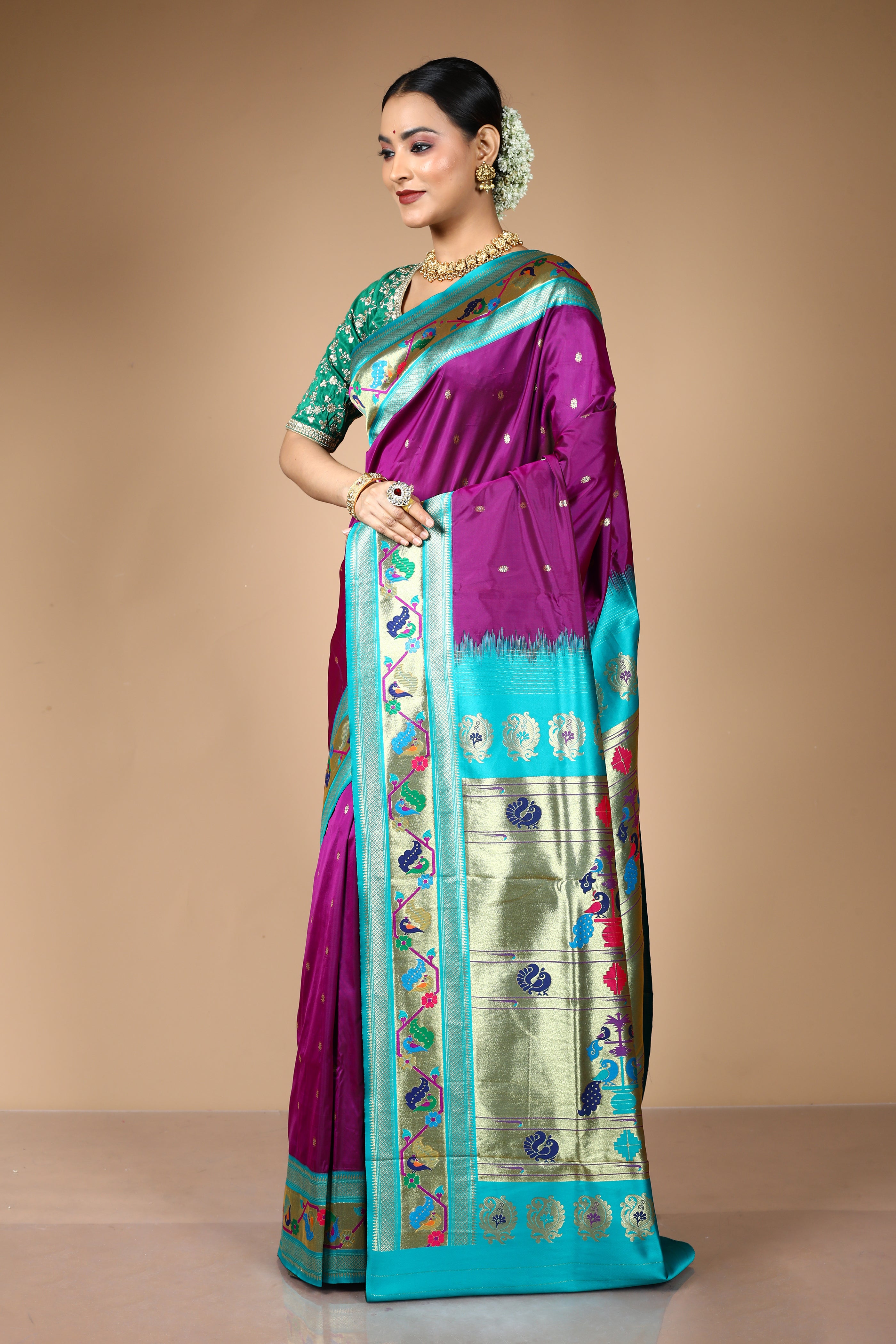 Purple Blended Art Silk Saree