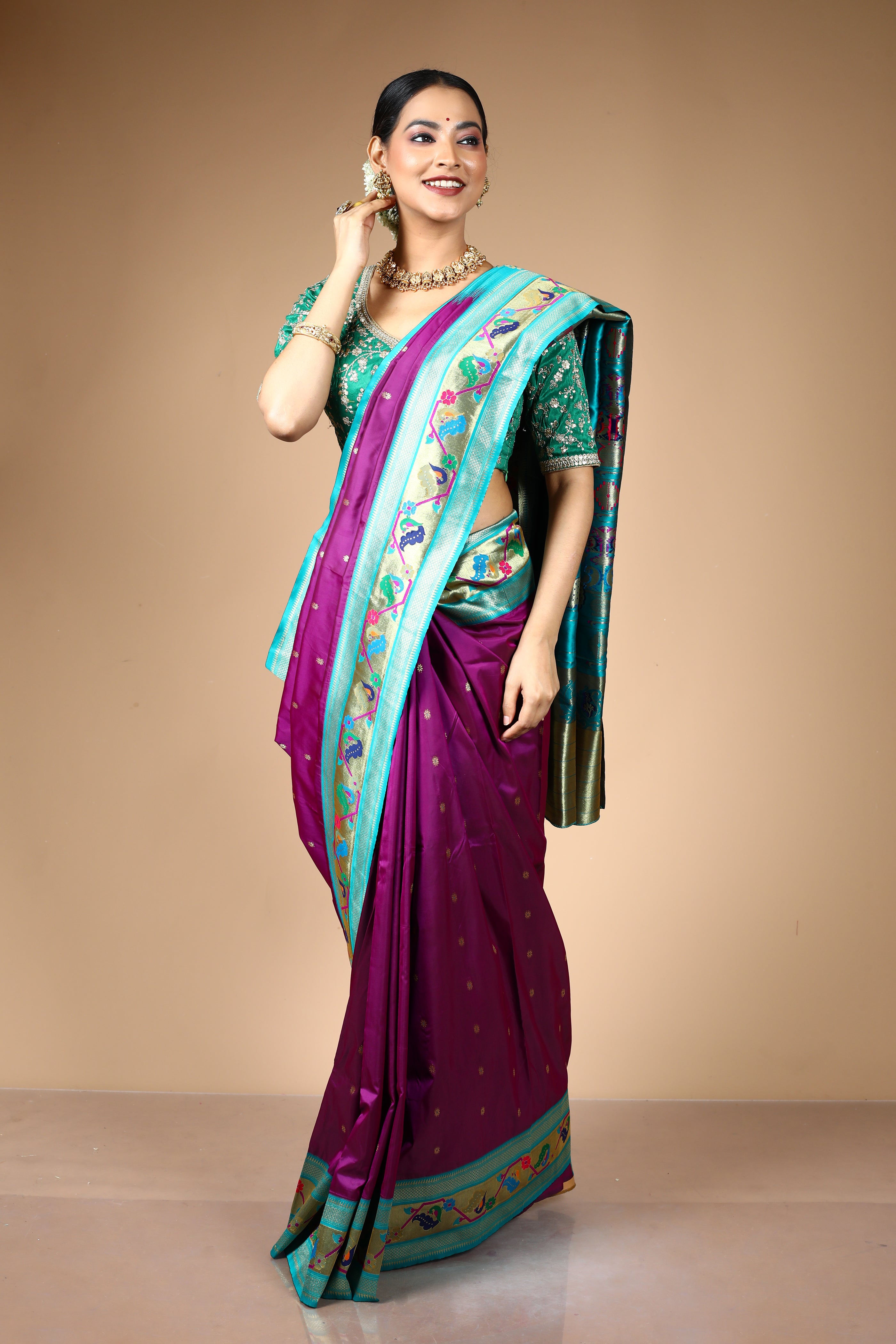 Purple Blended Art Silk Saree