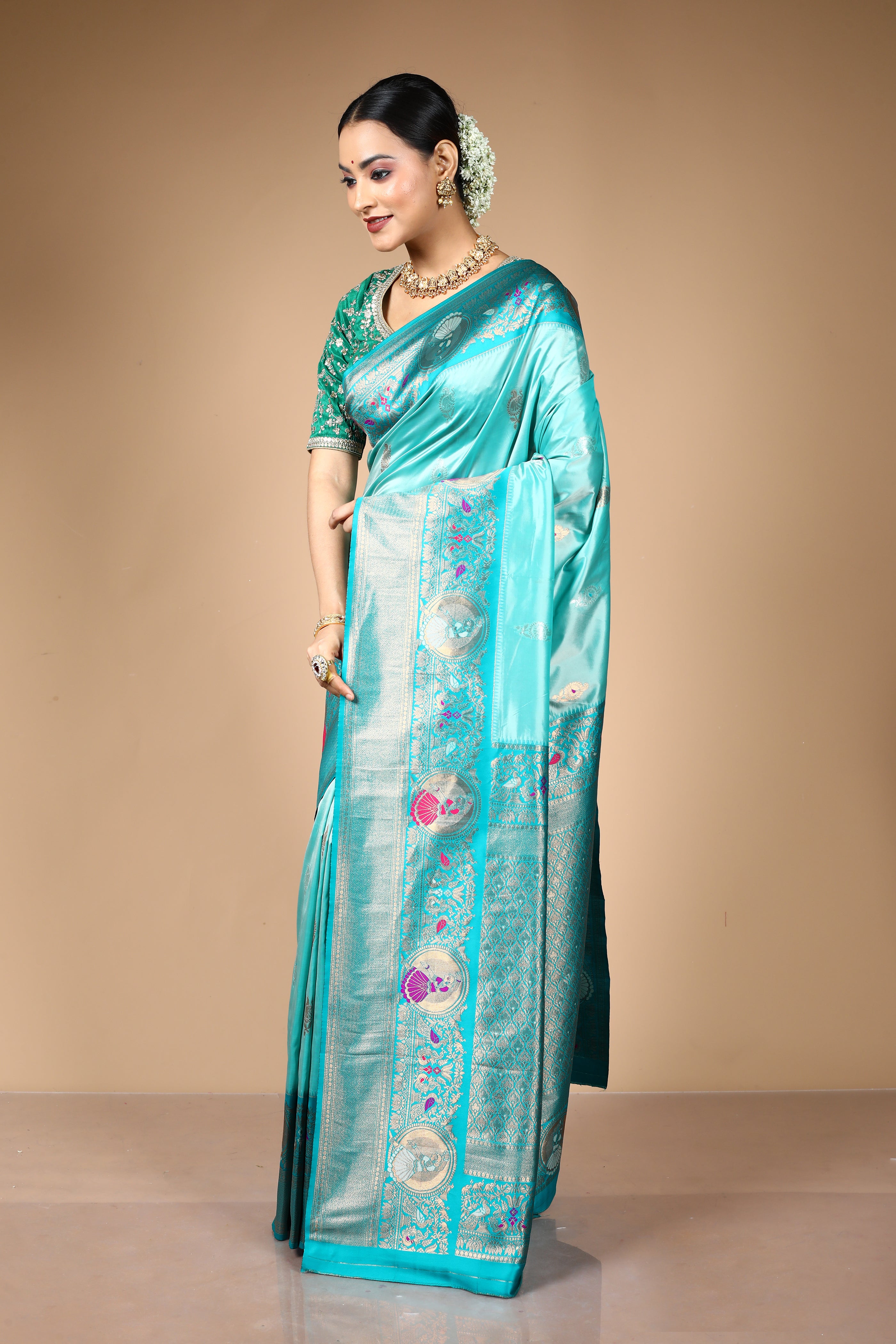 Sea Green Blended Art Silk Saree