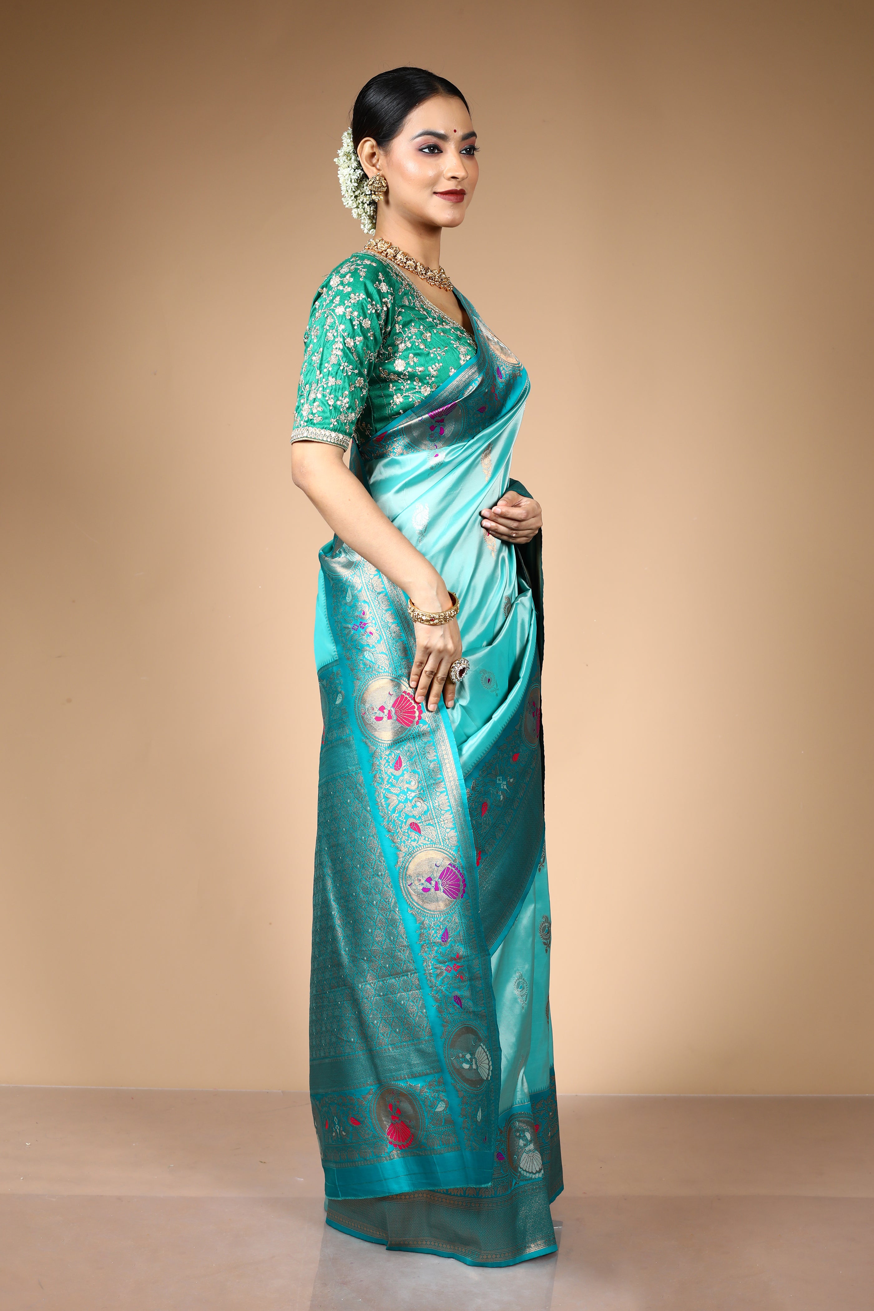 Sea Green Blended Art Silk Saree