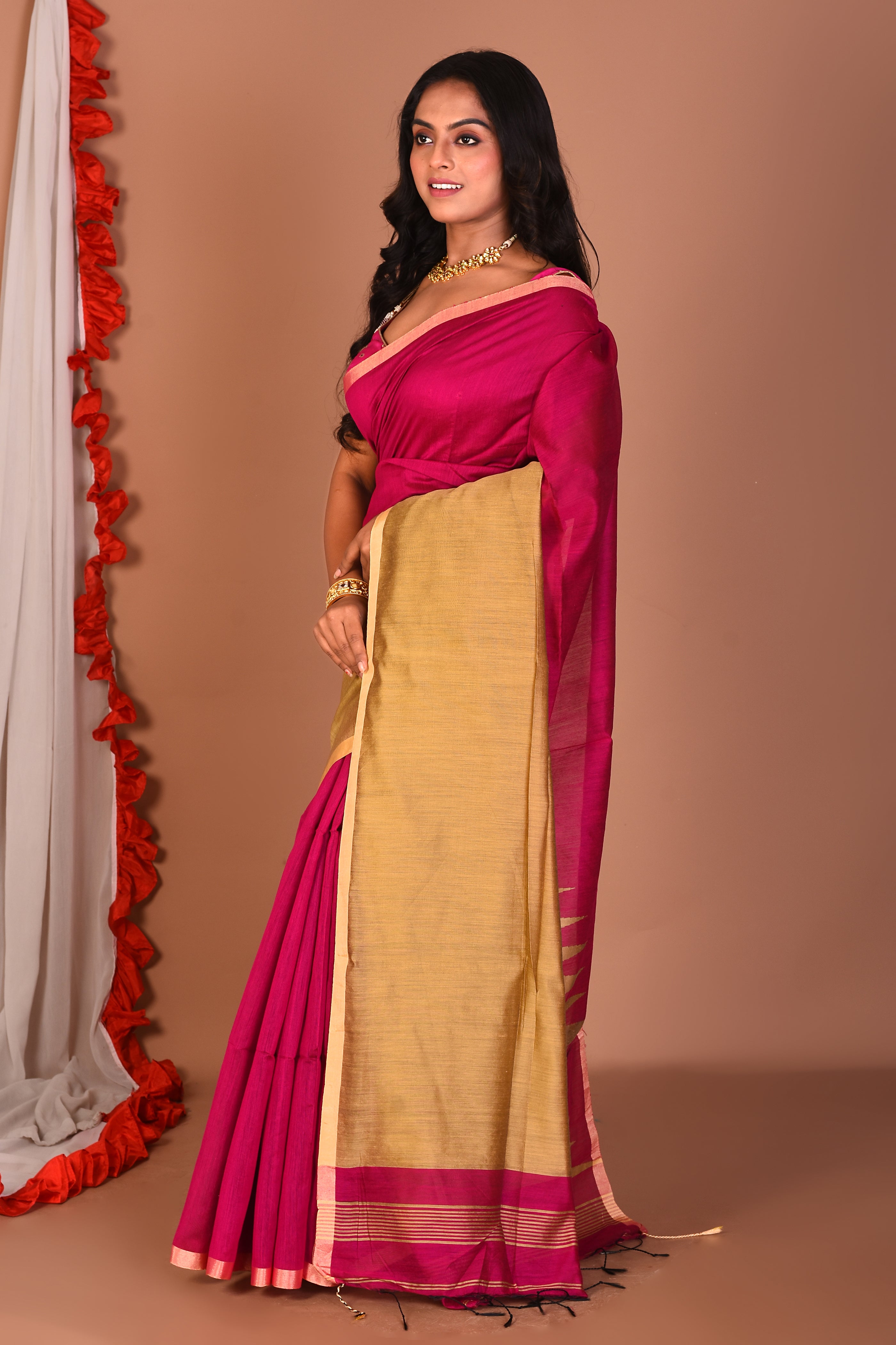 Rani Blended Linen Handloom Saree - Keya Seth Exclusive