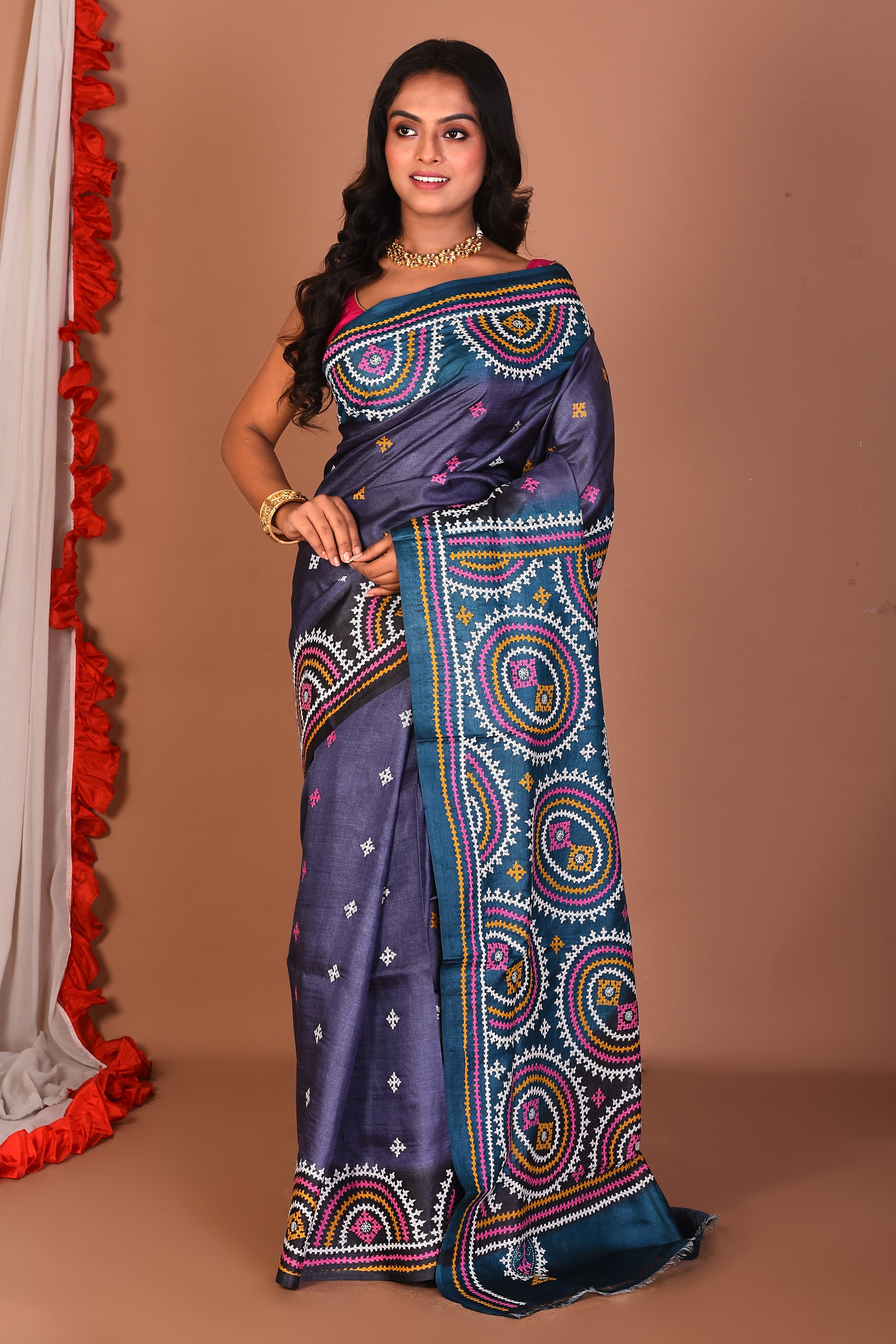 Black Katha Stitch Saree - Keya Seth Exclusive