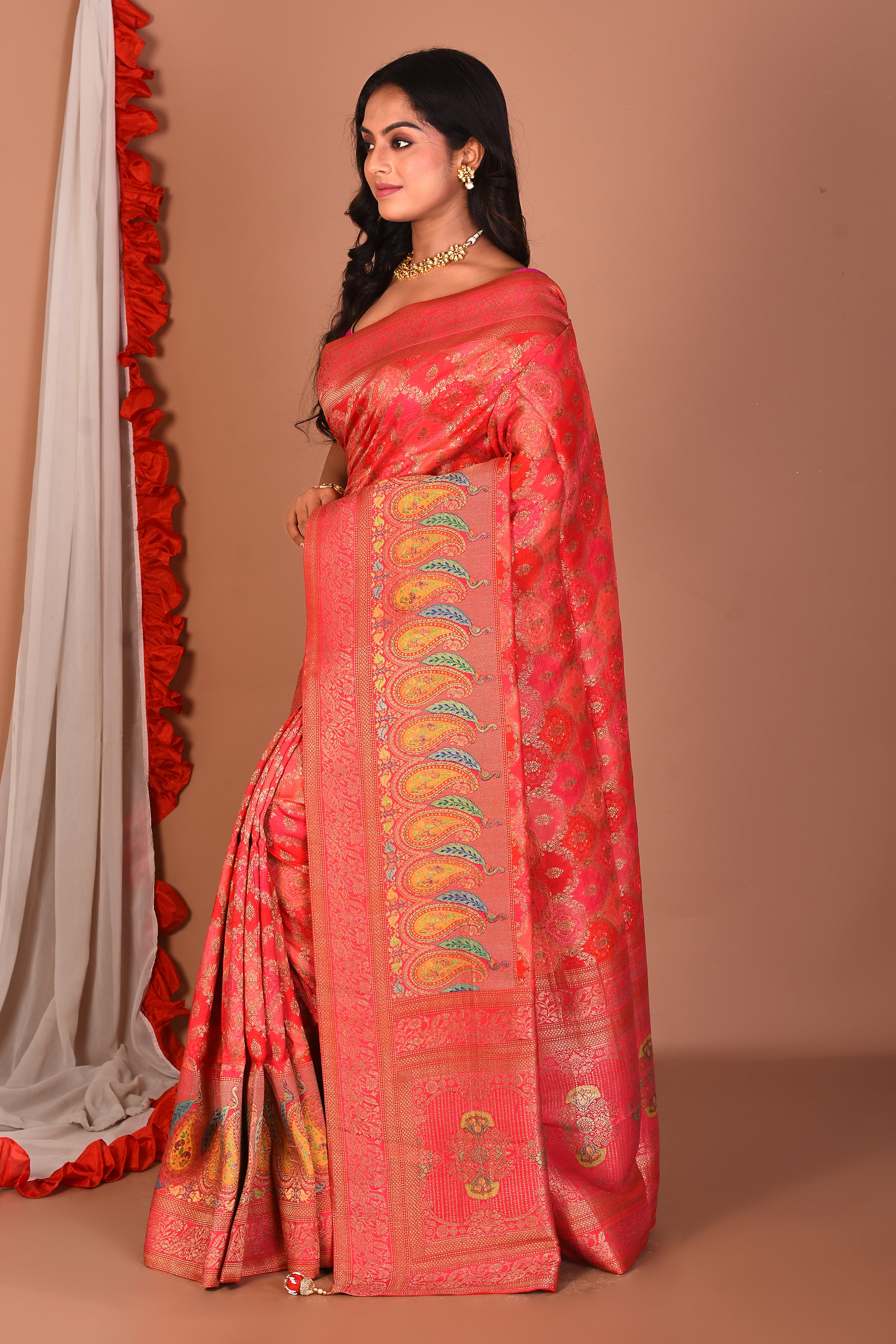 Deep Pink Blended Printed Silk Saree - Keya Seth Exclusive