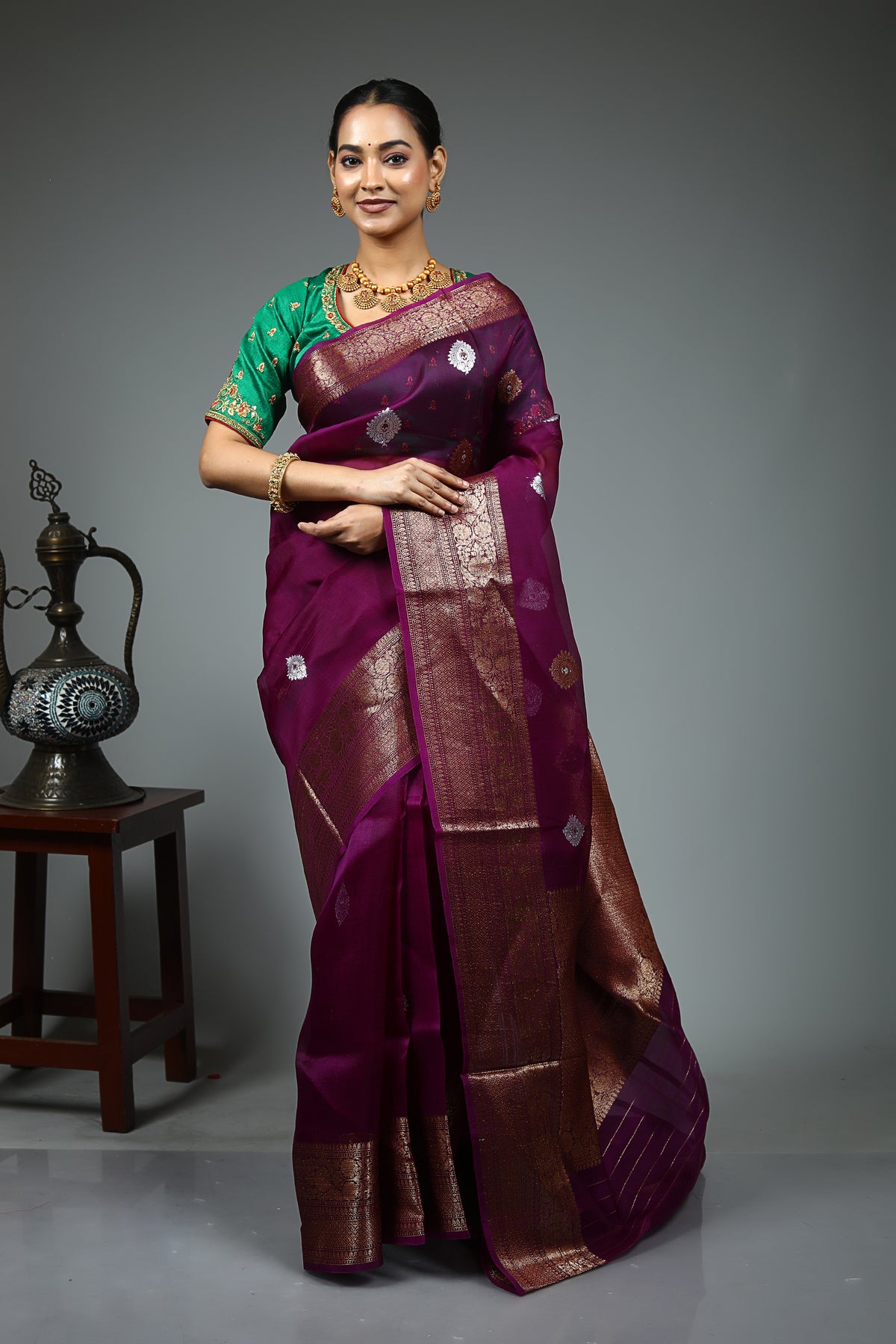 Purple Pure Kora Saree