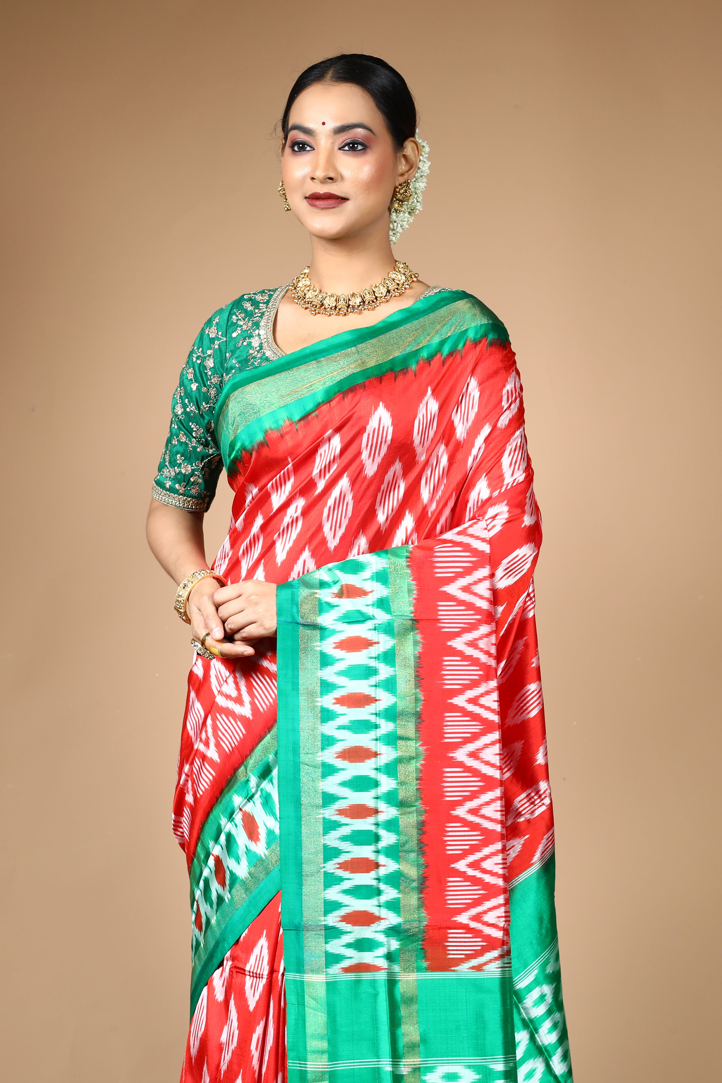 Red Pure Ikkat Silk Saree