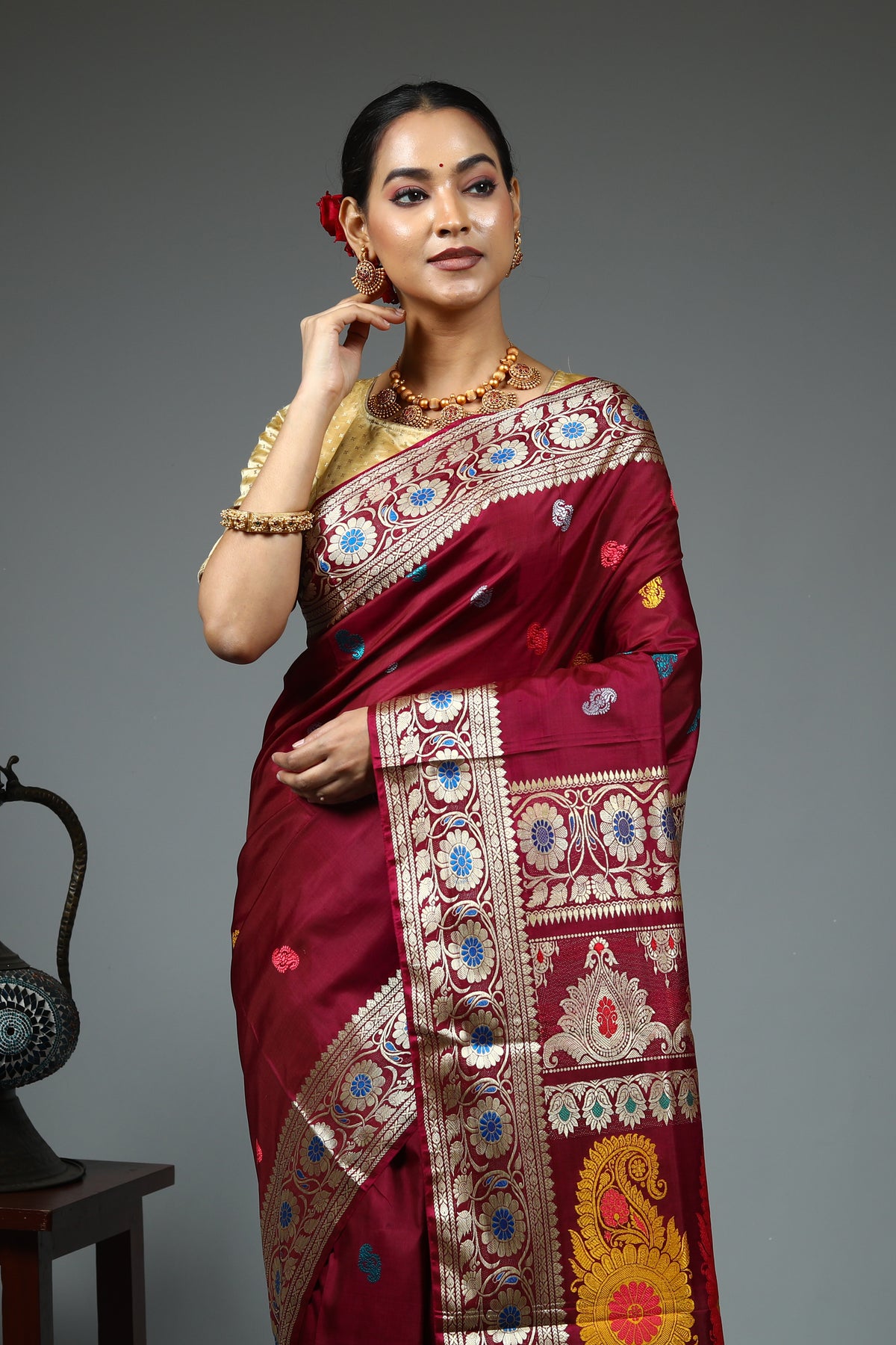 Wine Baluchari Saree