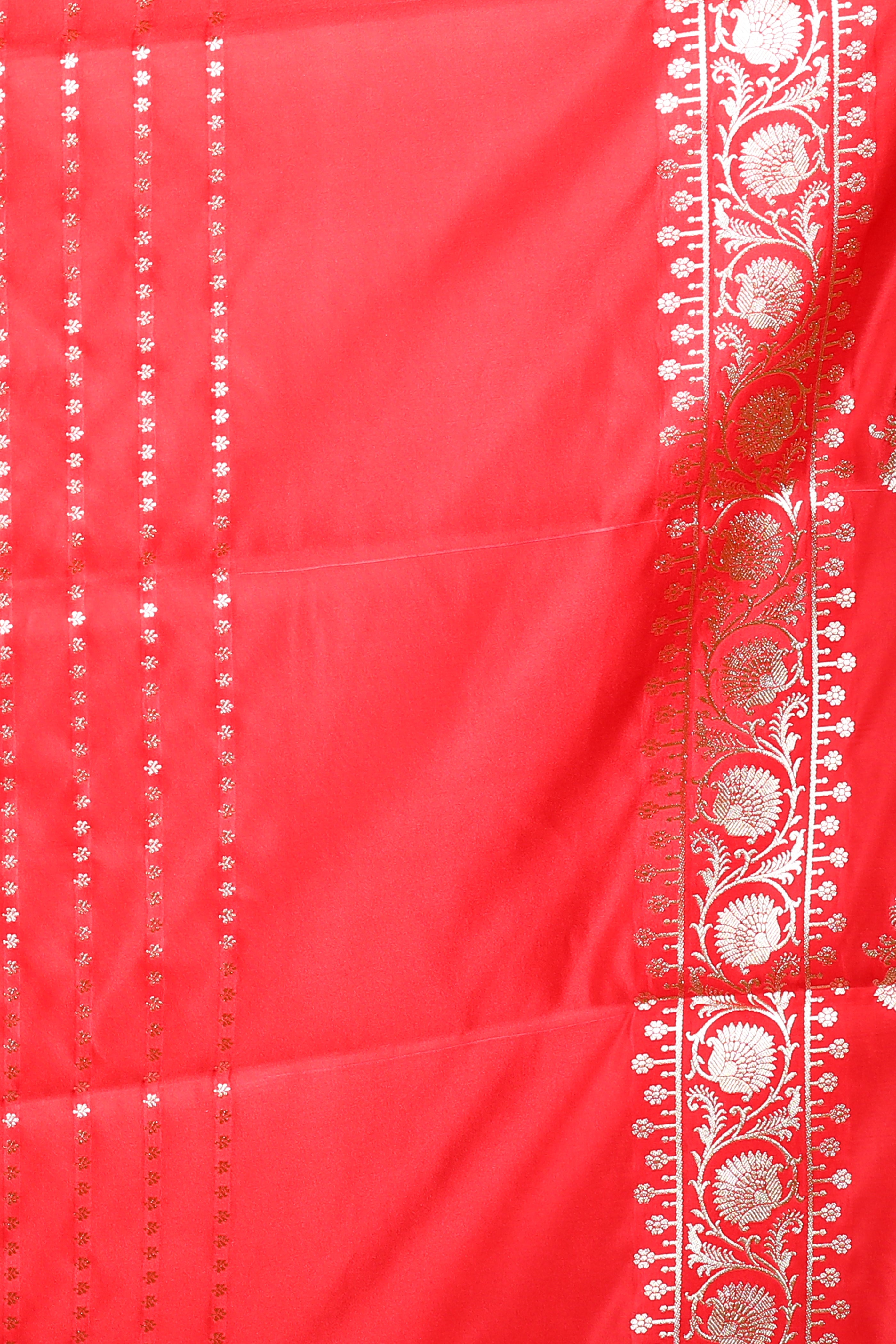 Red Blended Satin Banarasi Saree