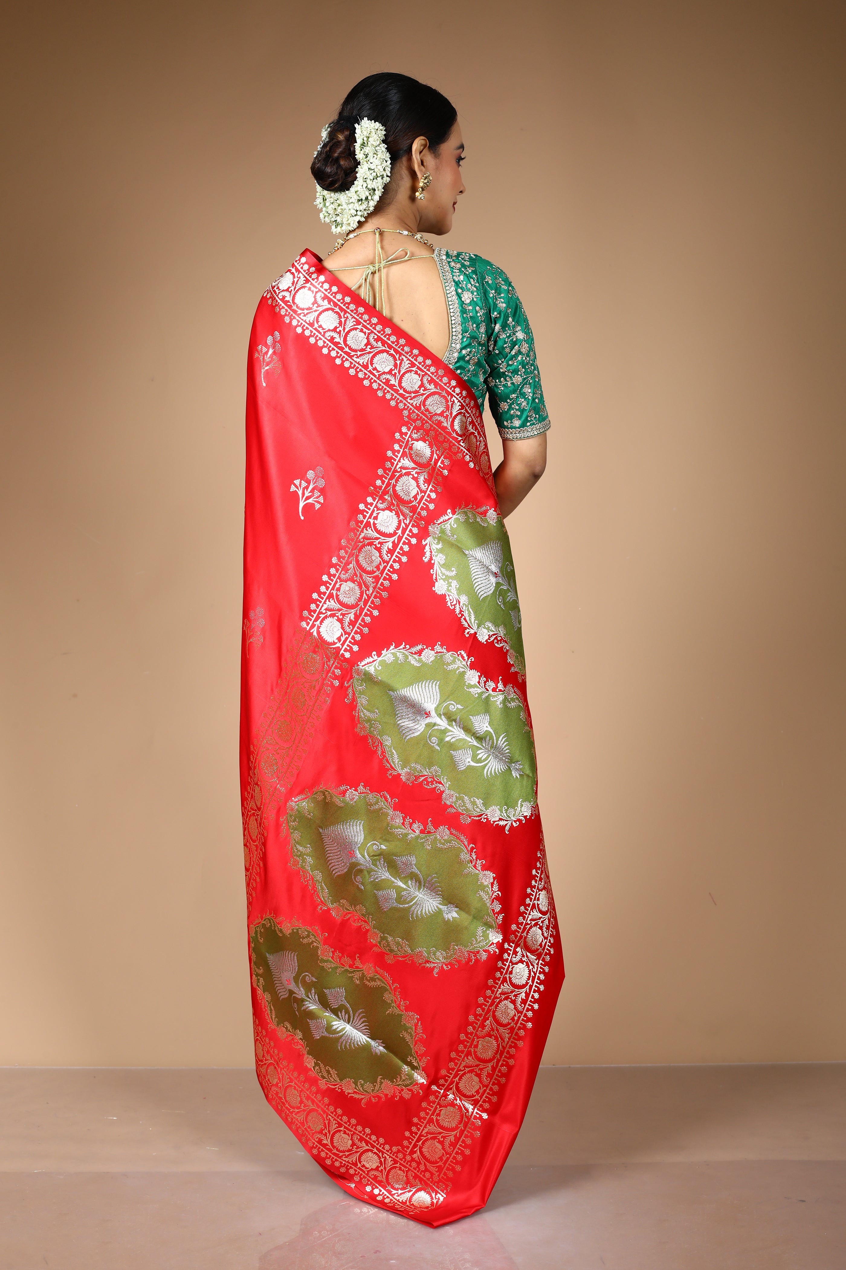 Red Blended Satin Banarasi Saree