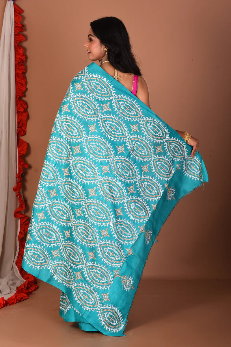 Rama Green Pure Katha Stitch Saree - Keya Seth Exclusive