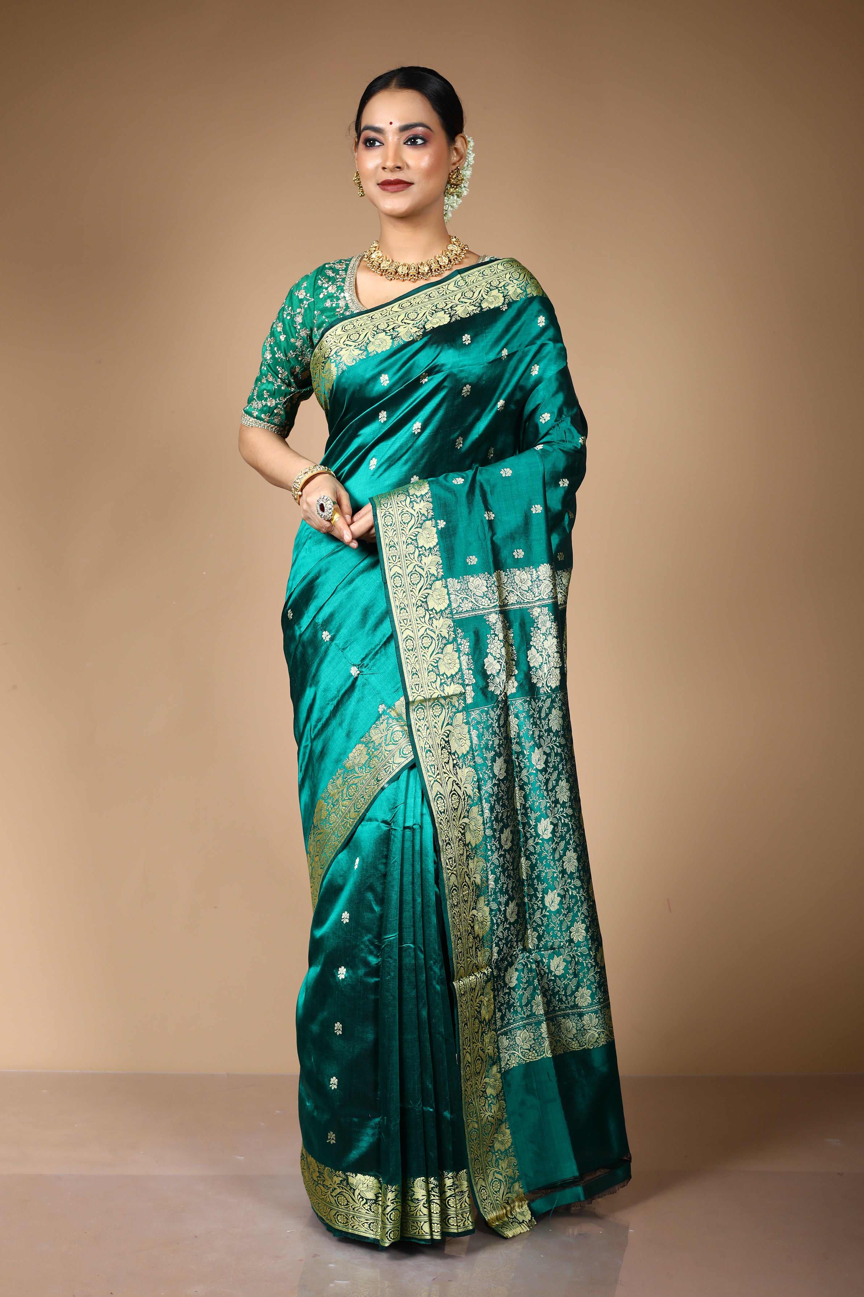 Dark Green Pure Katan Silk Saree