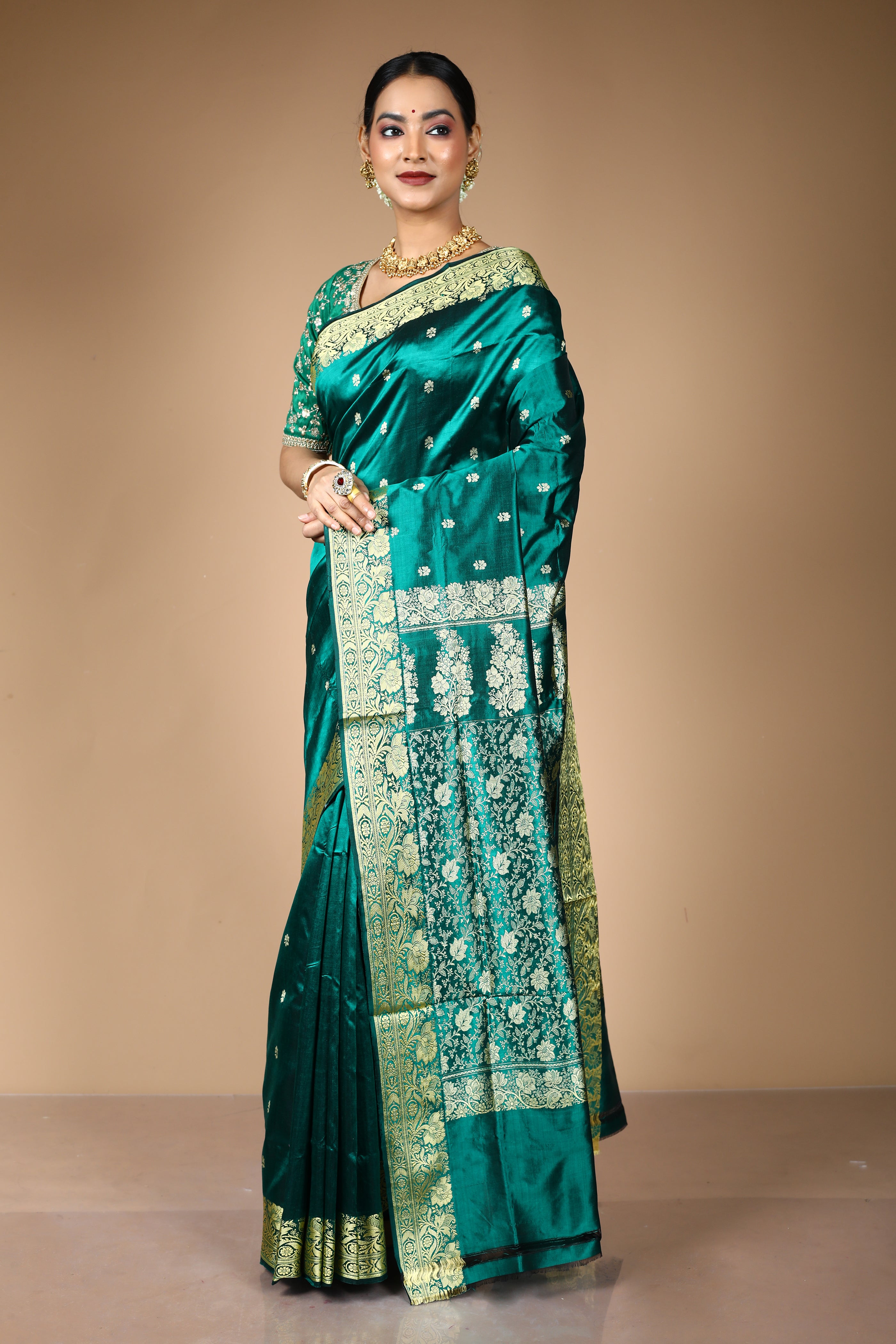 Dark Green Pure Katan Silk Saree