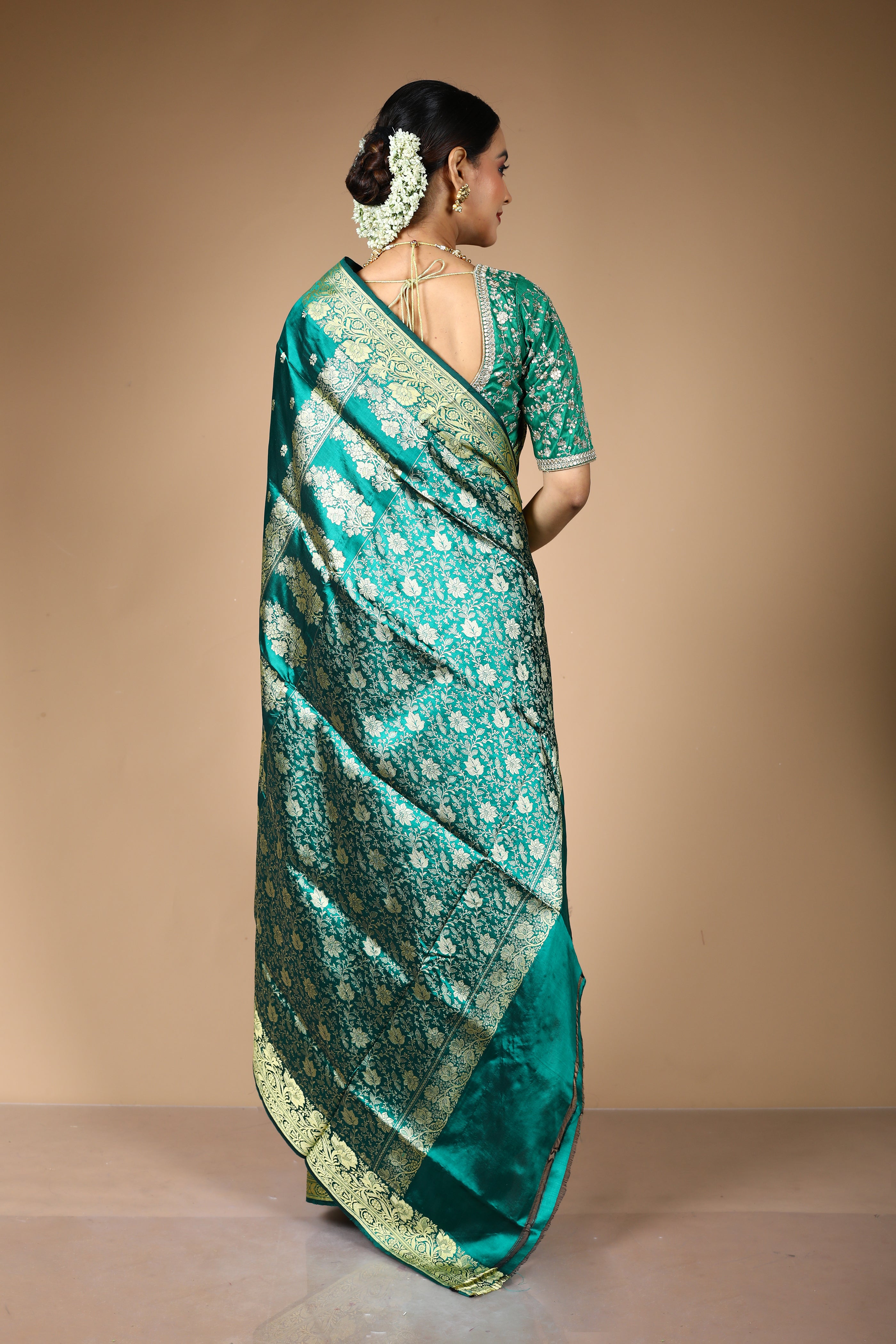 Dark Green Pure Katan Silk Saree