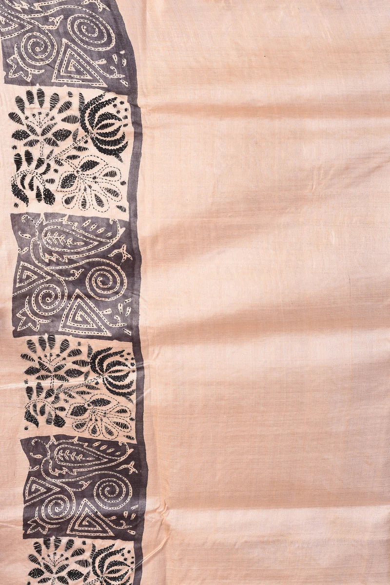 Beige Pure Katha Stitch Saree - Keya Seth Exclusive