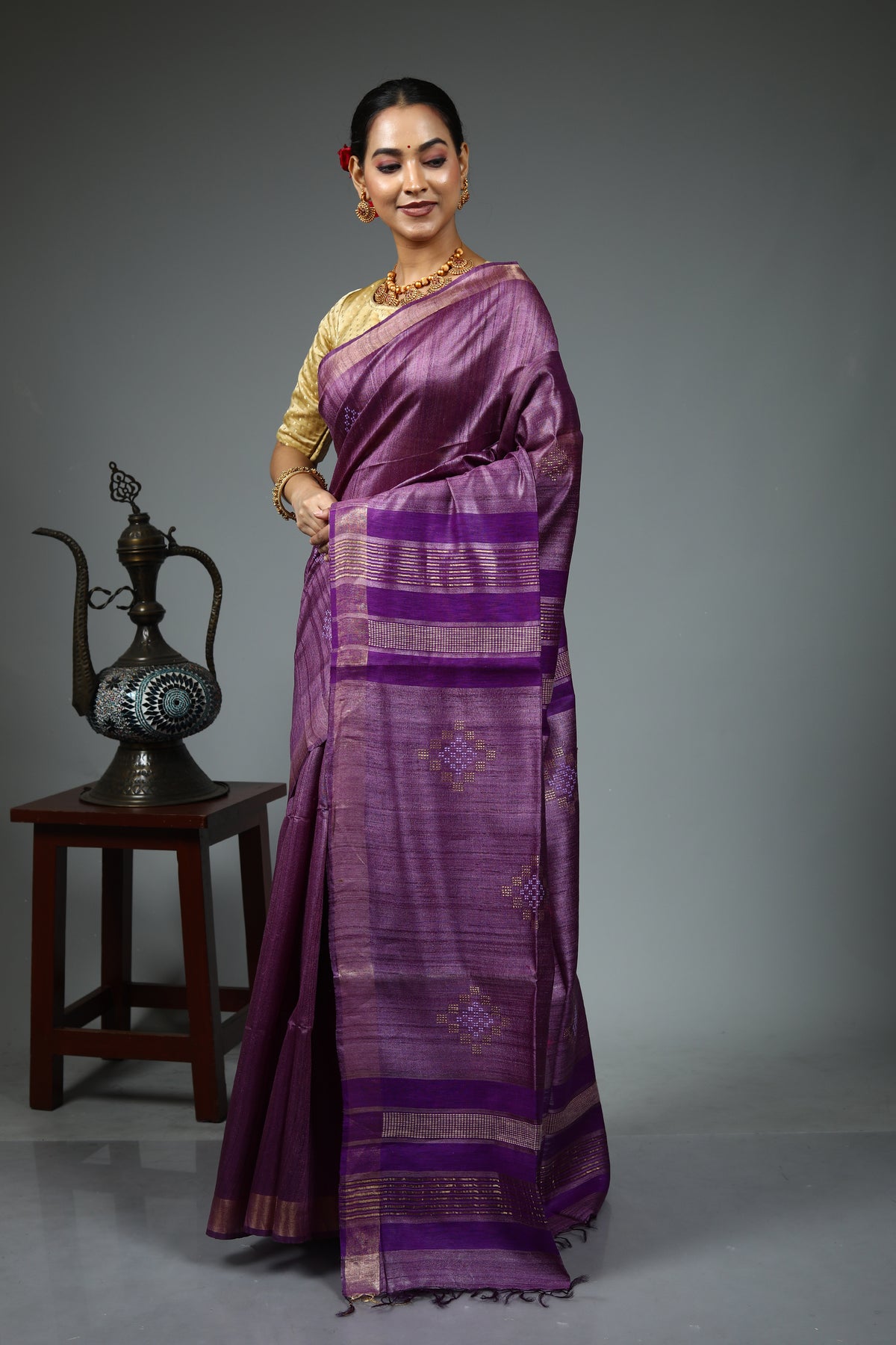 Purple Pure Tussar Saree