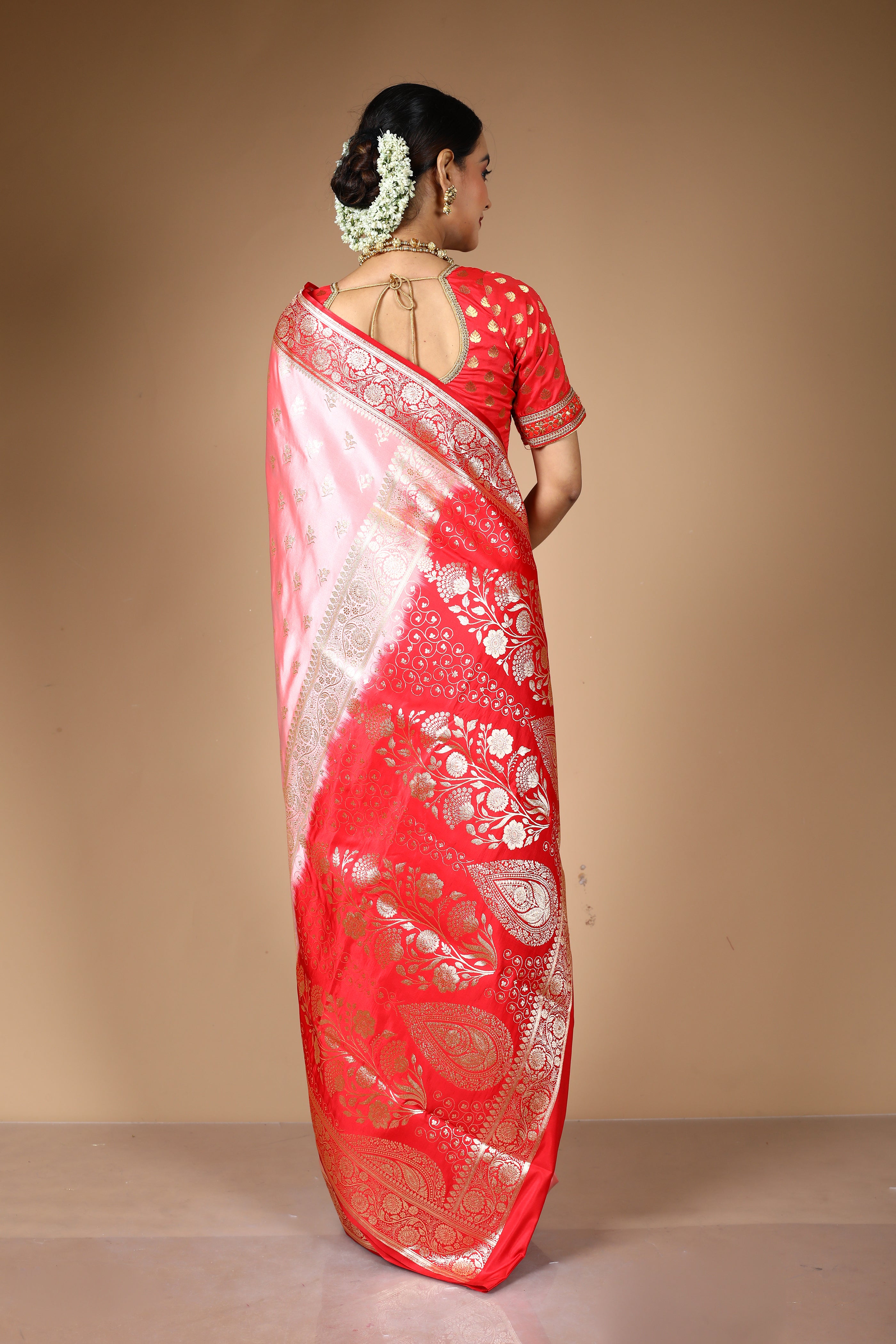 Peach Blended Satin Banarasi Saree