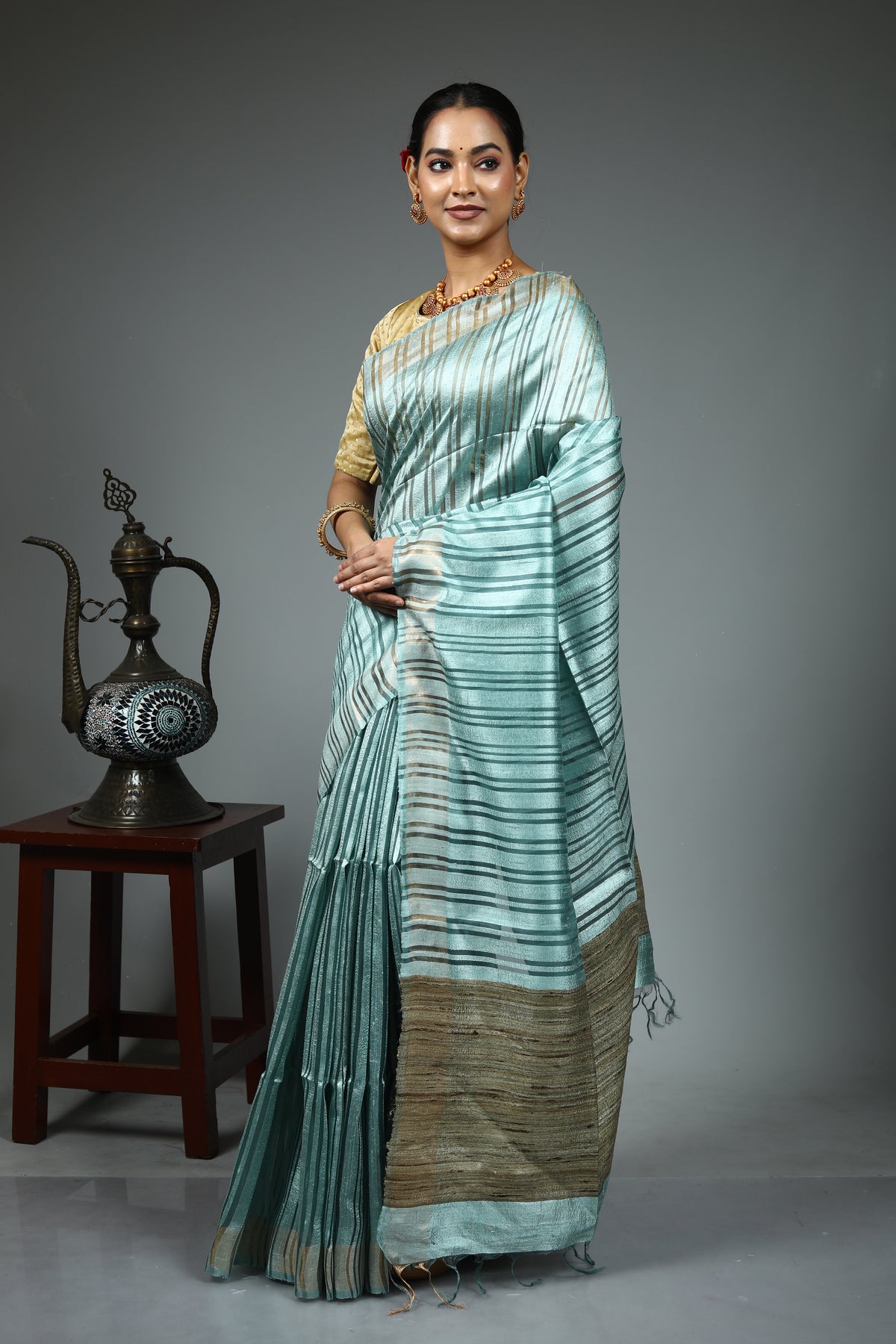 Sea Green Tussar Saree