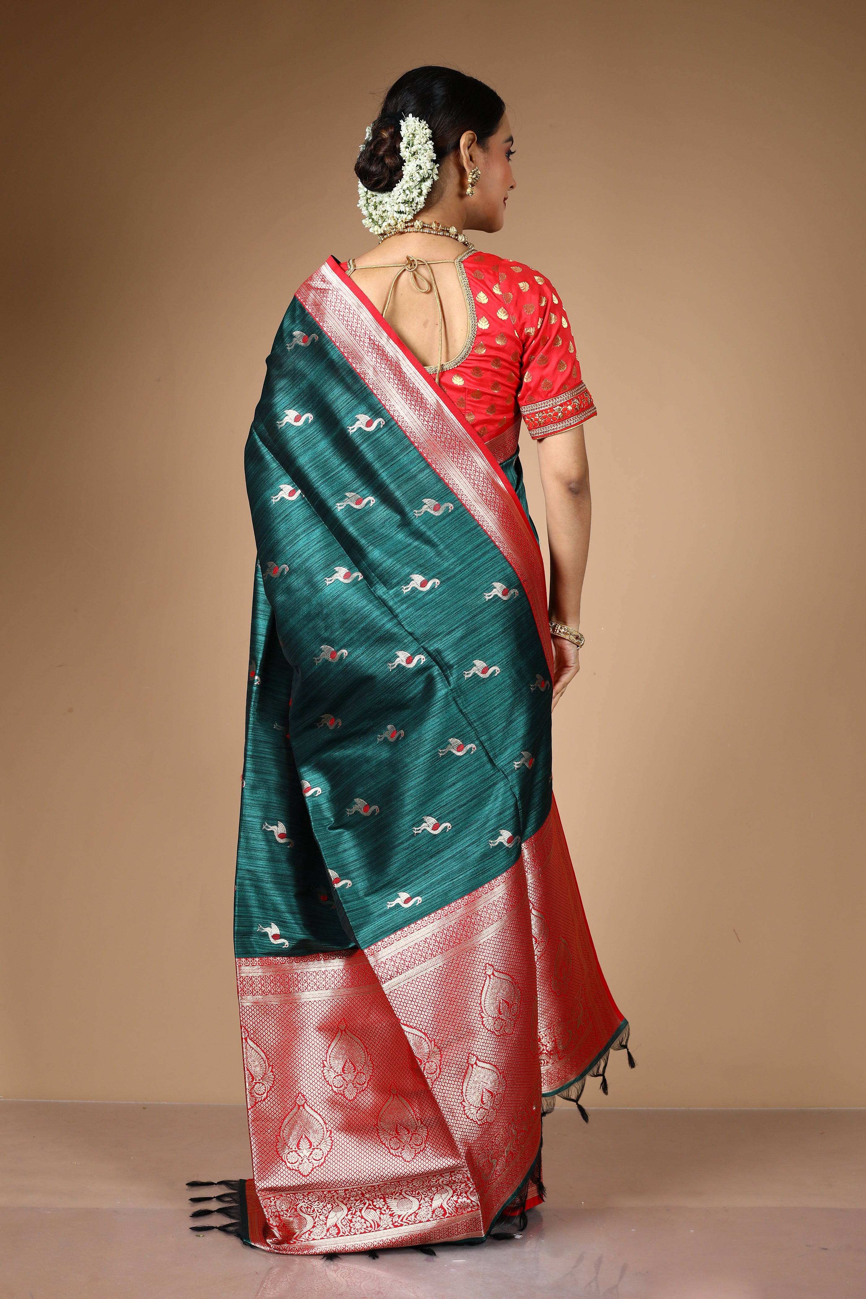 Deep Green Blended Tussar Silk Saree
