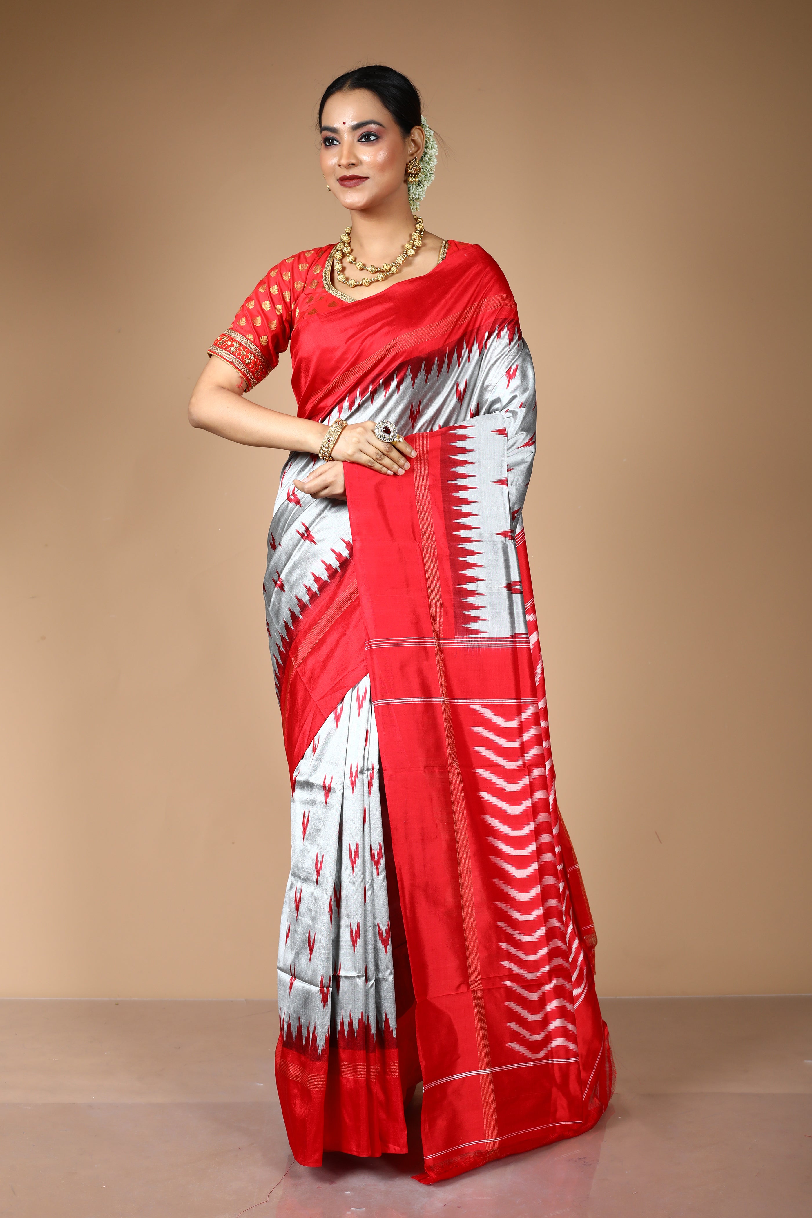 Grey Pure Ikkat Silk Saree