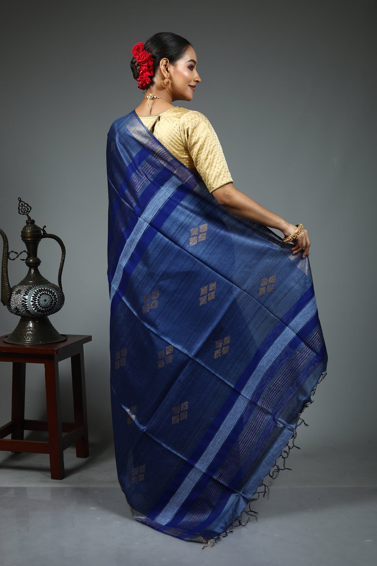 Navy Blue Tussar Saree