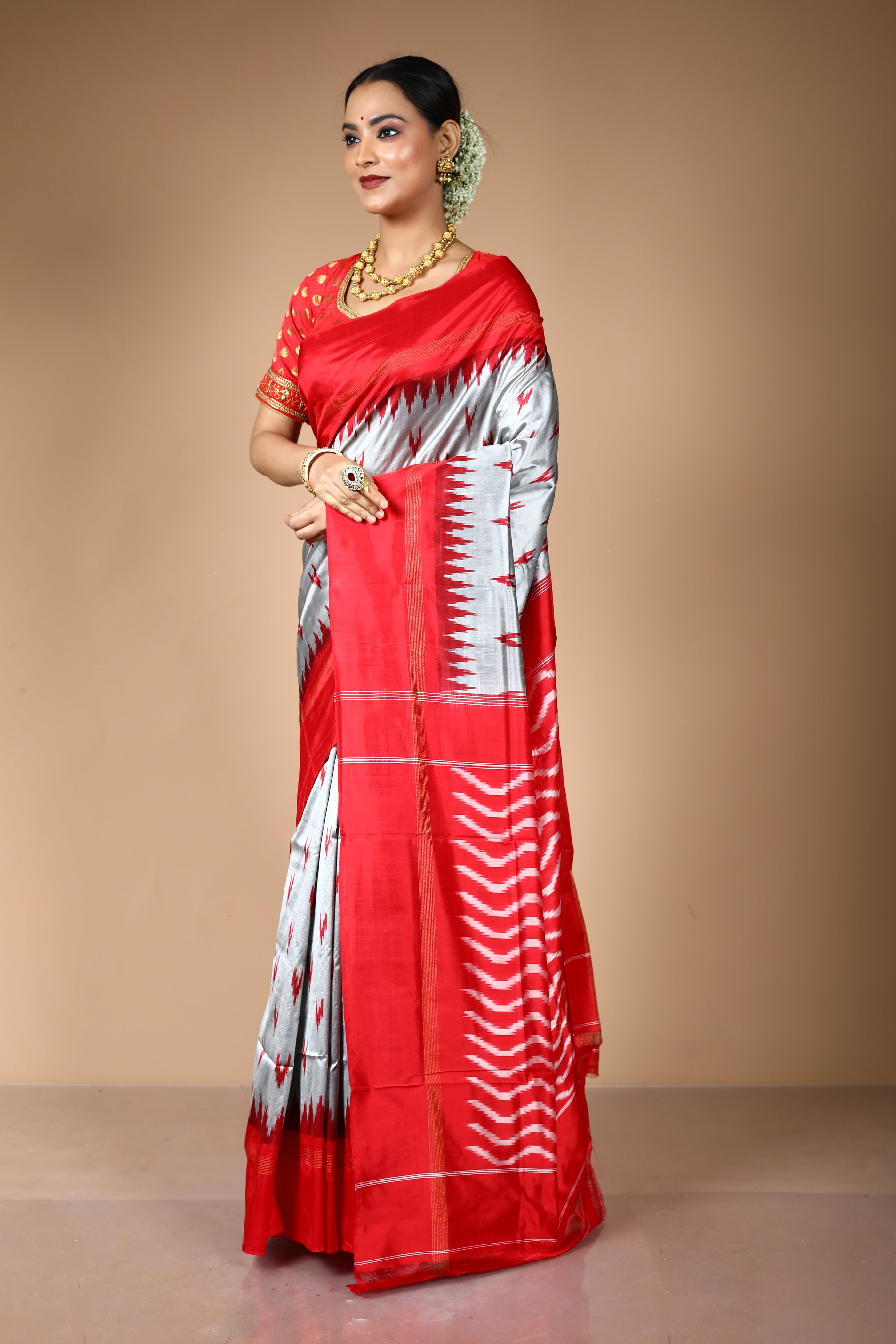 Grey Pure Ikkat Silk Saree