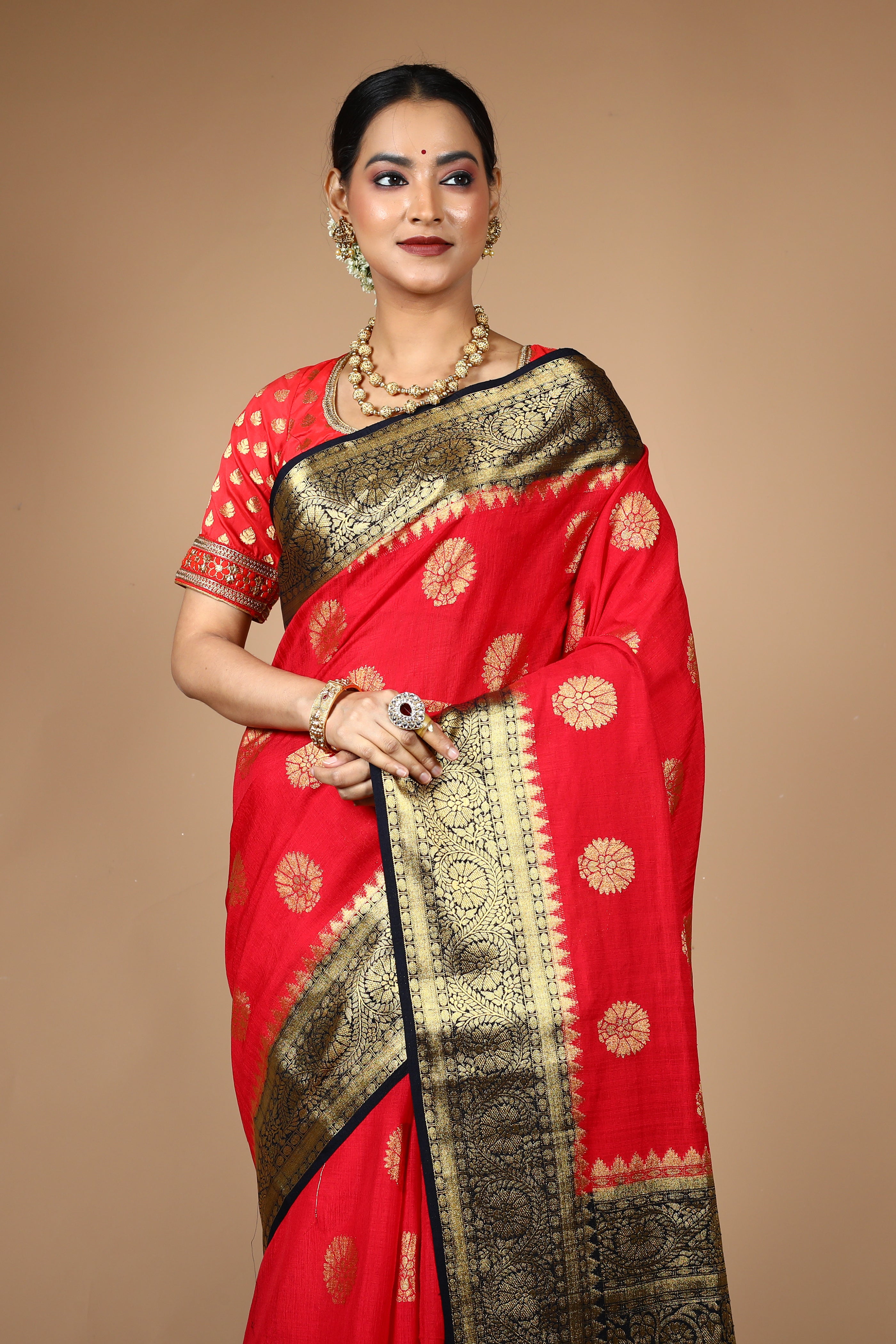 Red Blended Matka Saree