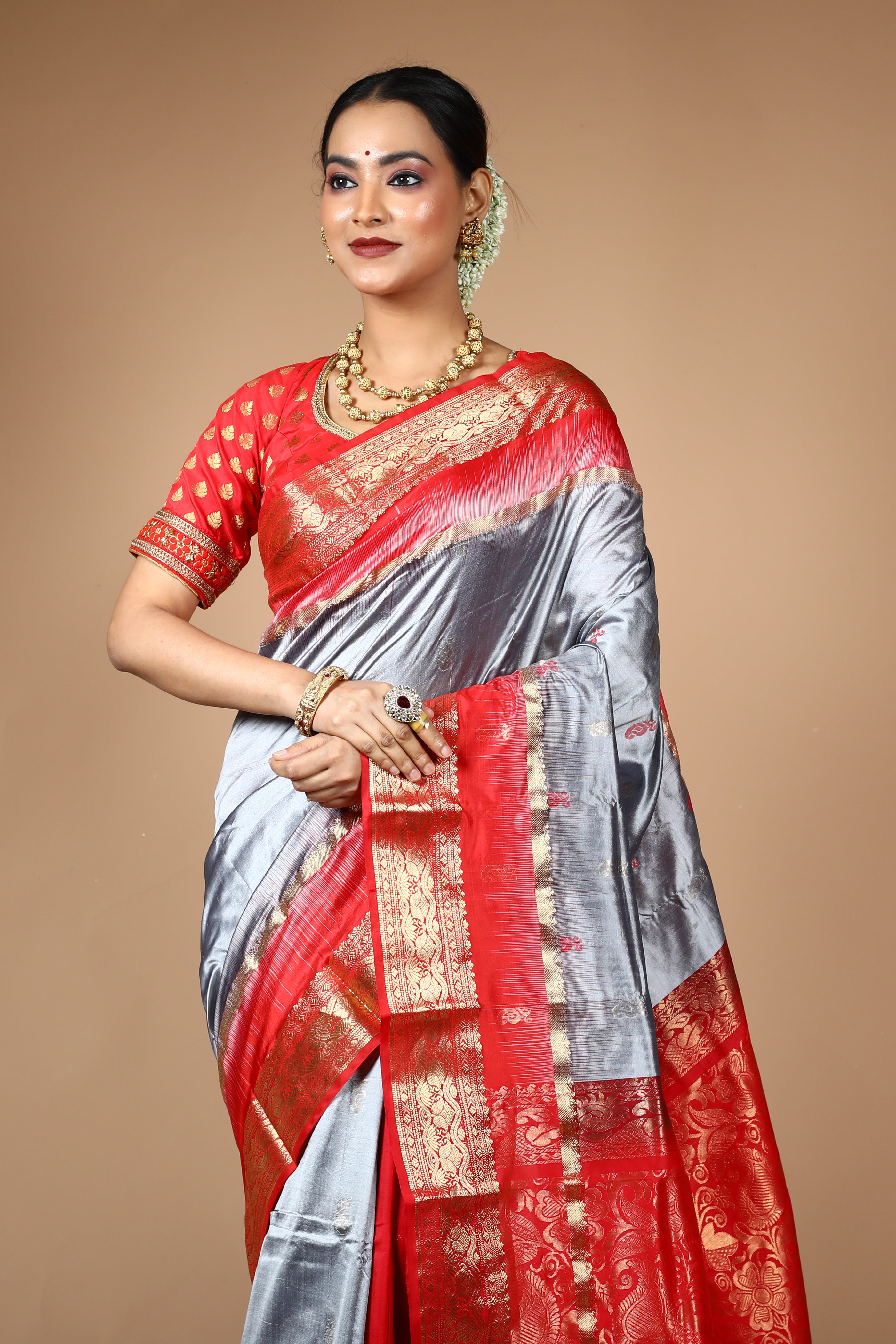 Grey Pure Kanjivaram Saree
