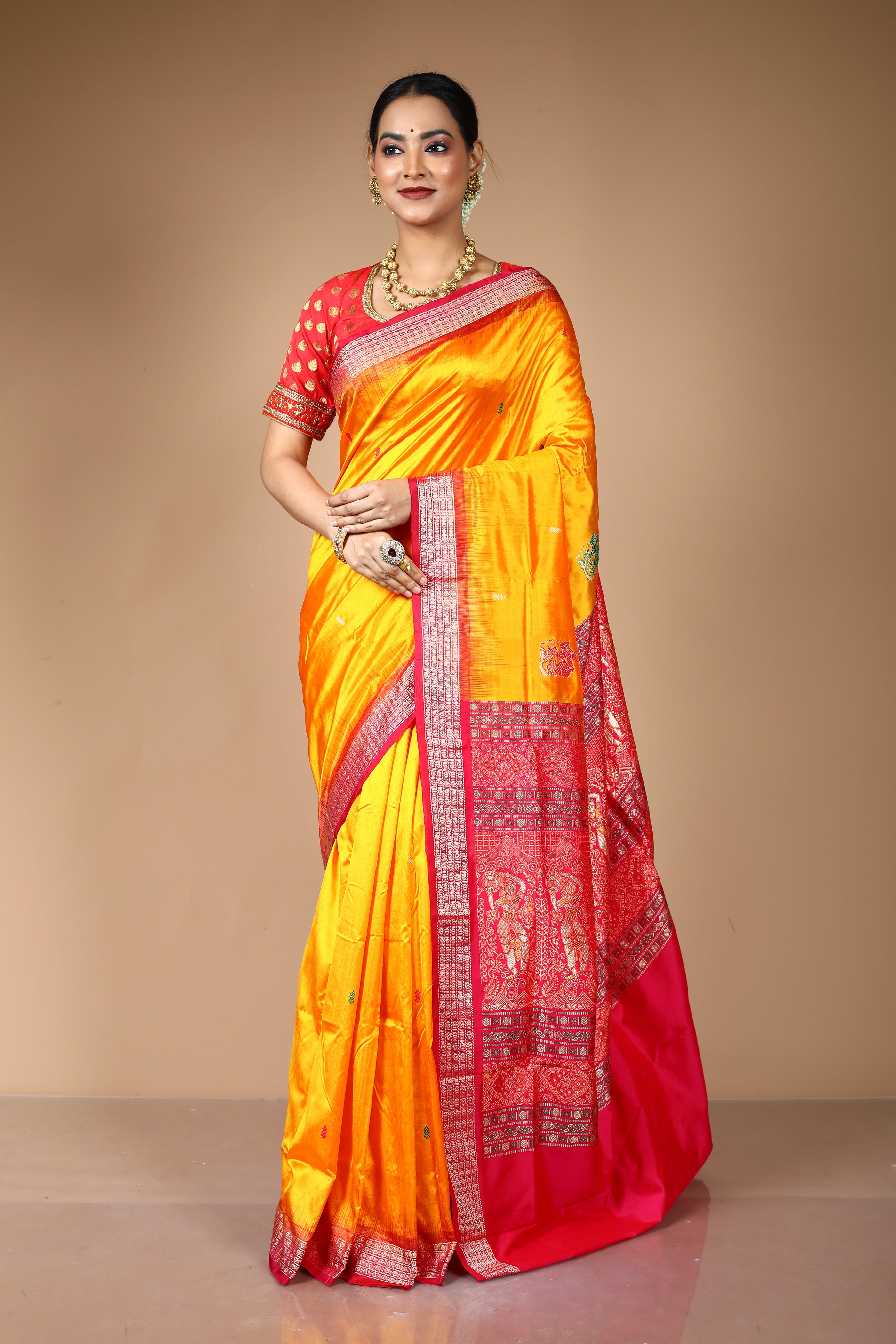 Yellow Pure Bomkai Saree