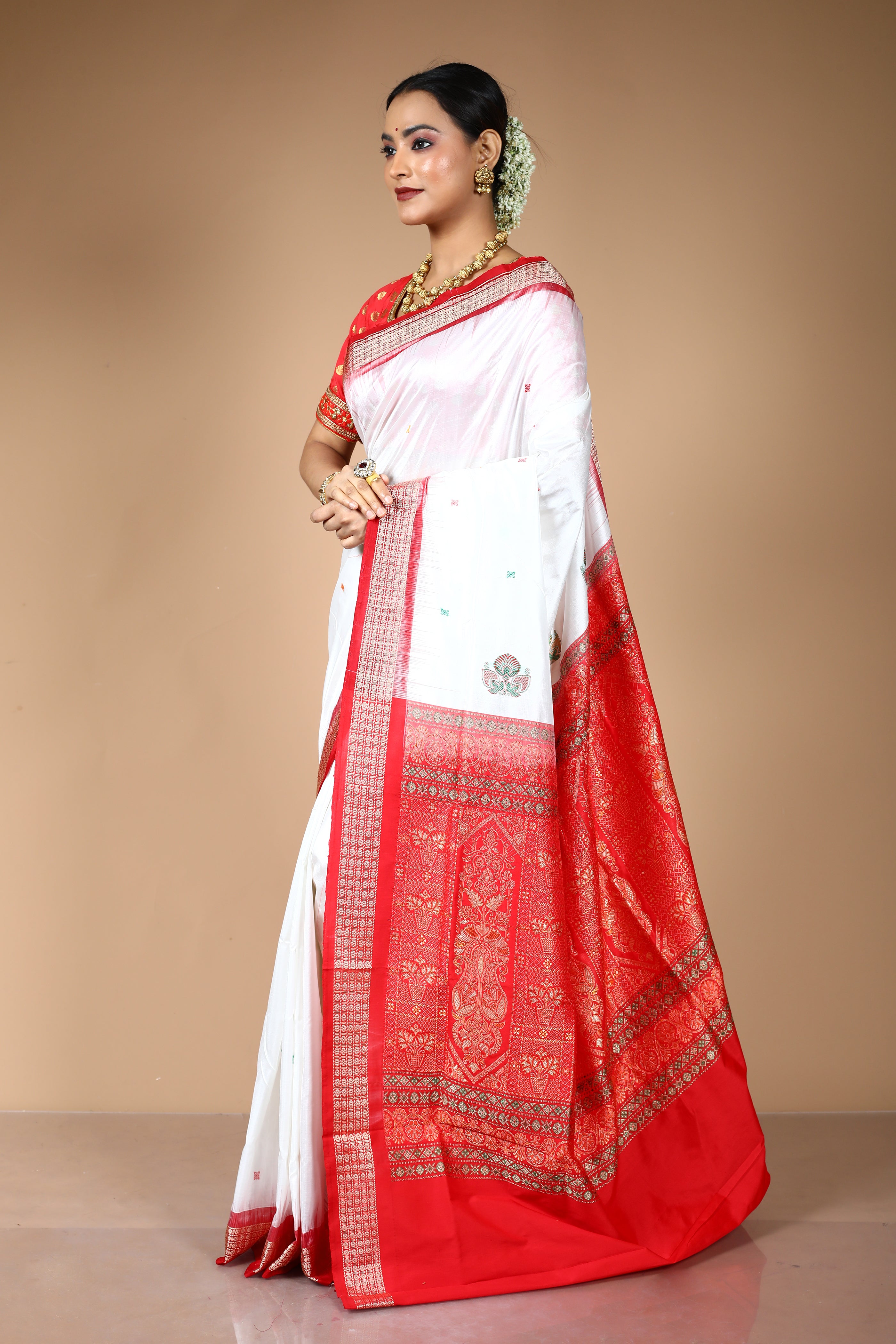 White Pure Bomkai Saree