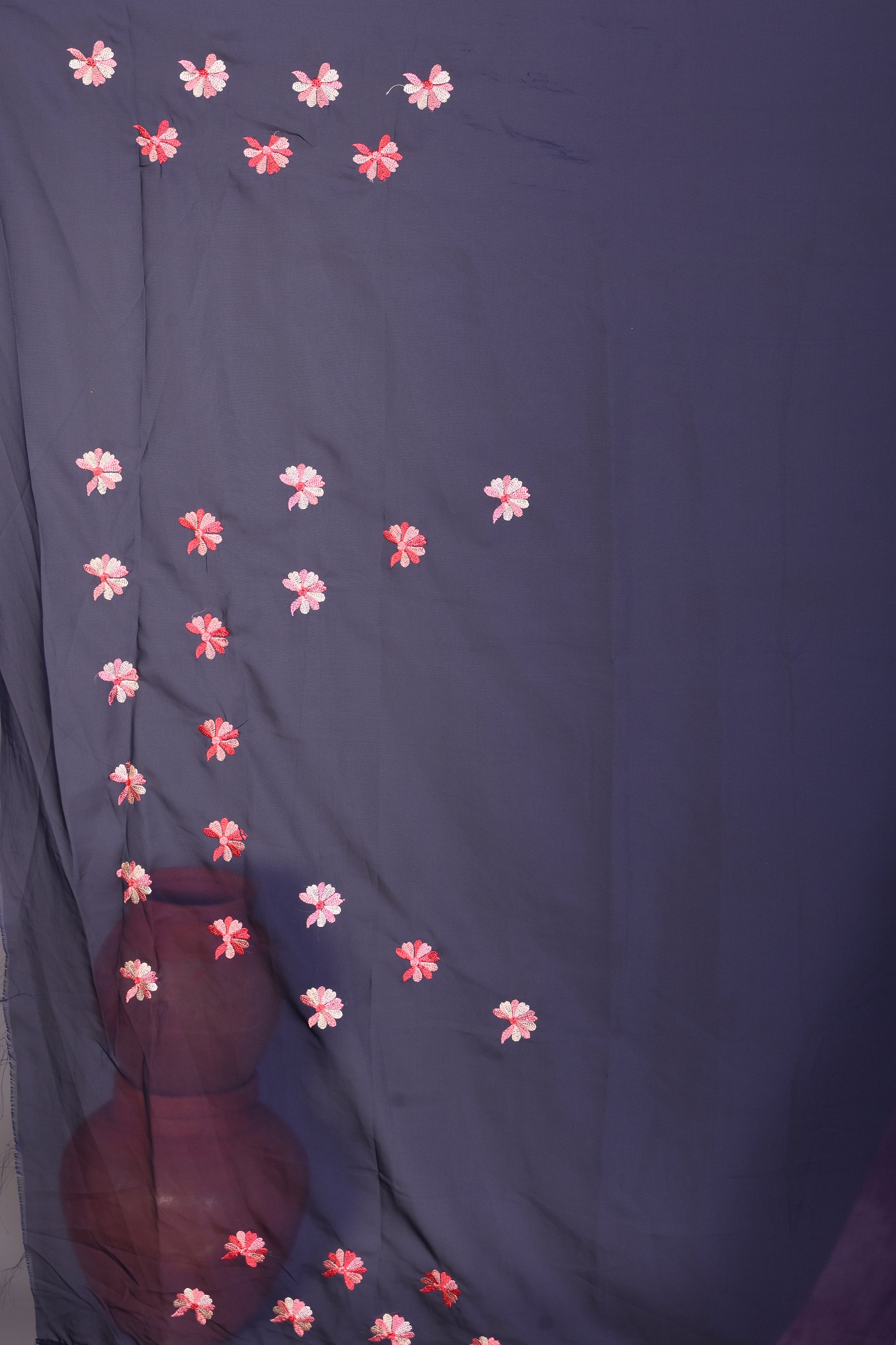 Deep Blue Blended Organza Saree with Floral Borders - Keya Seth Exclusive