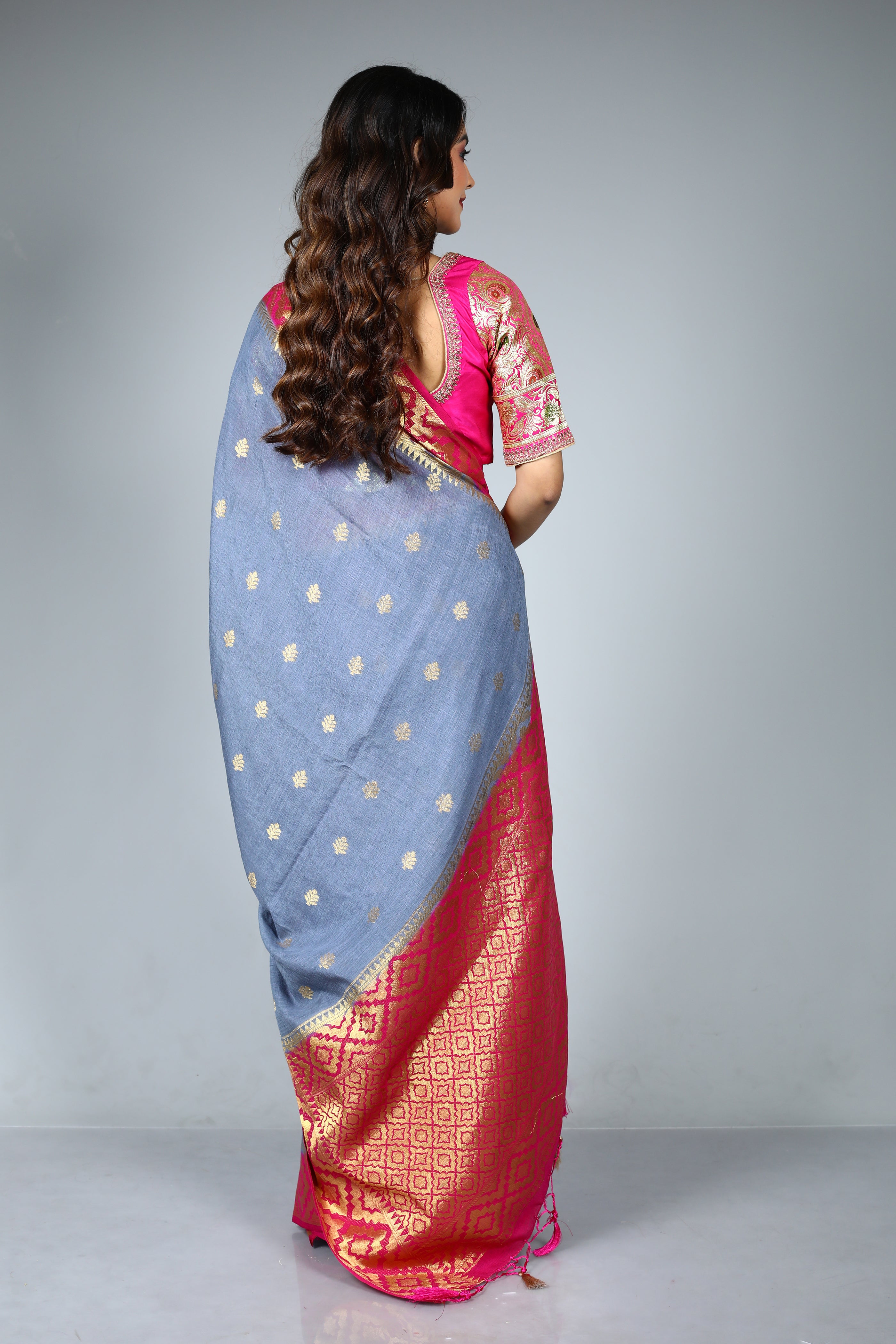 Grey Blended Matka Saree