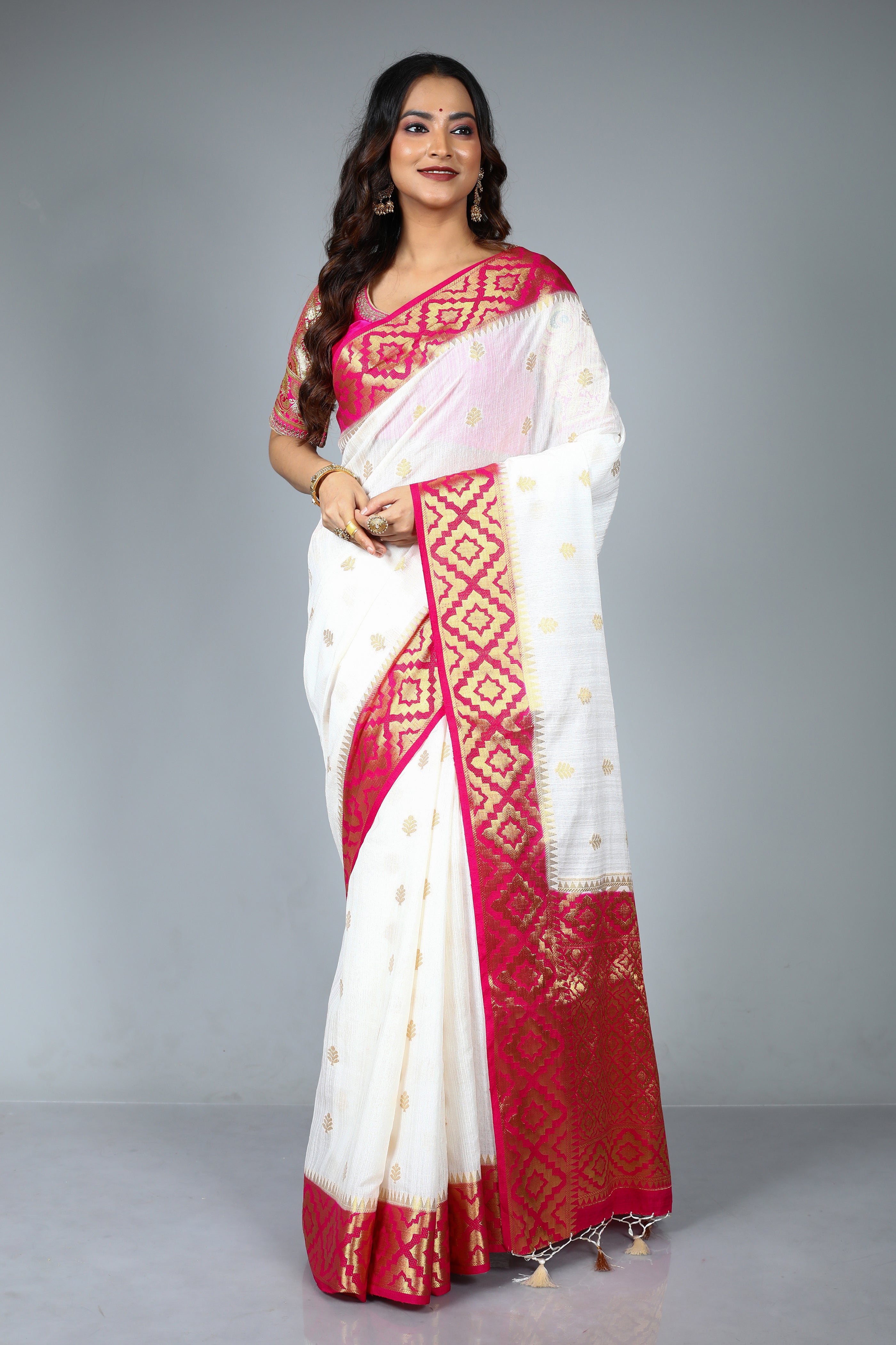 White Blended Matka Saree