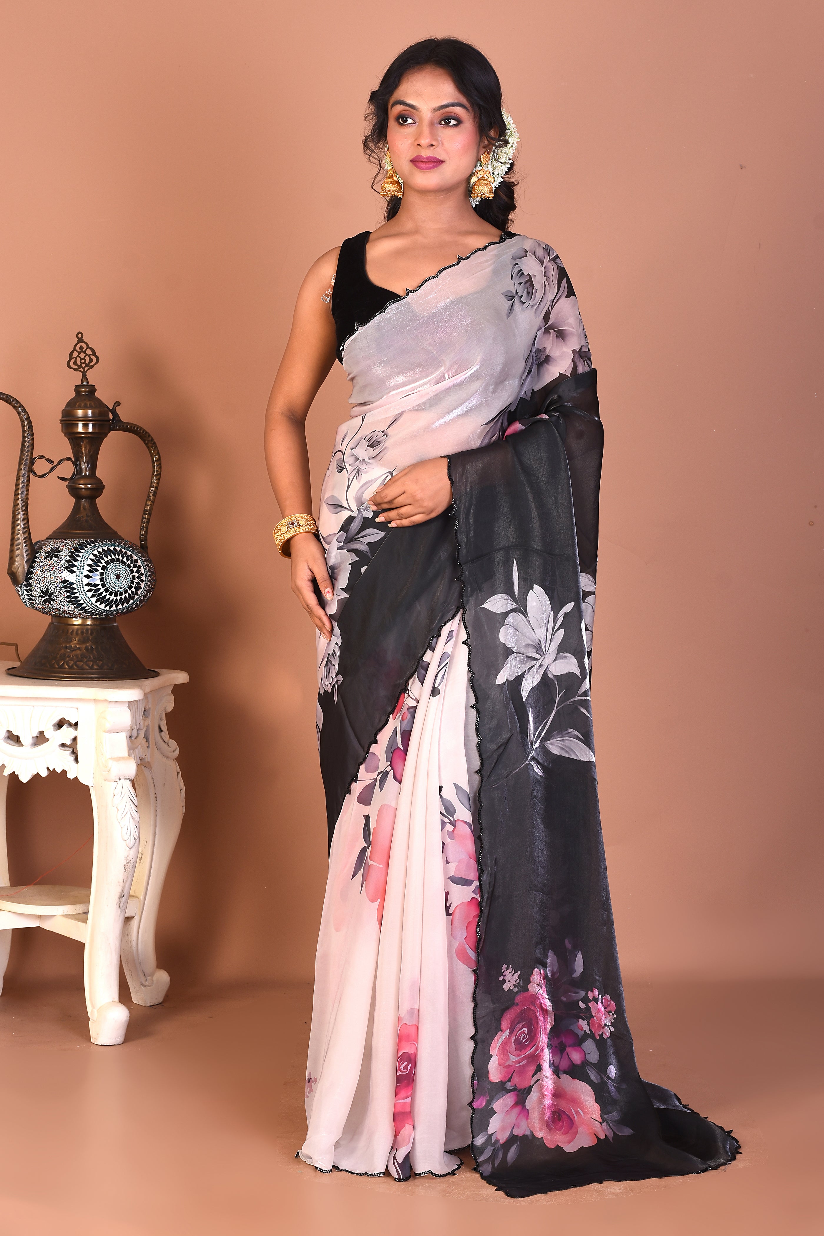 Offwhite Blended Organza Saree - Keya Seth Exclusive