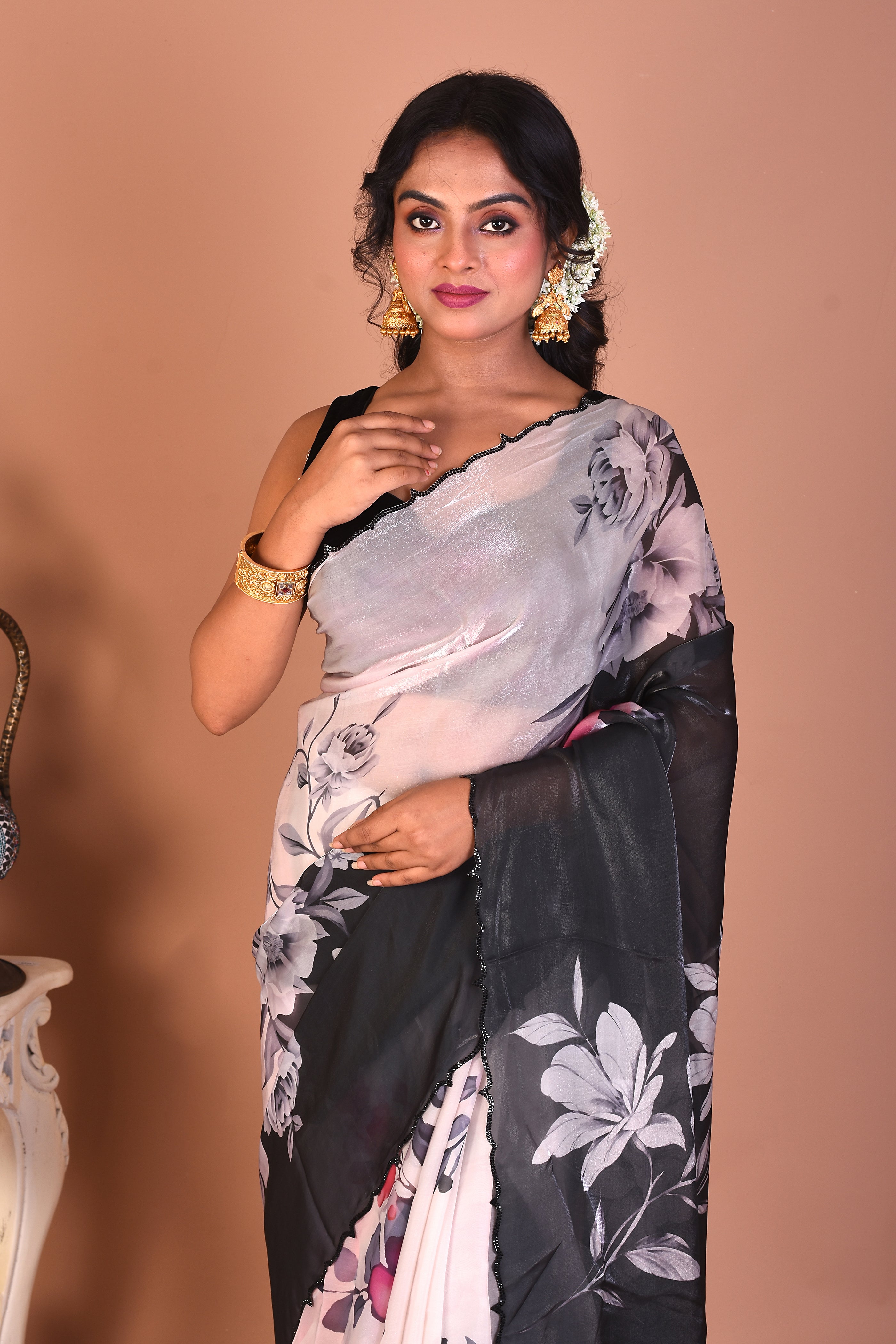 Offwhite Blended Organza Saree - Keya Seth Exclusive