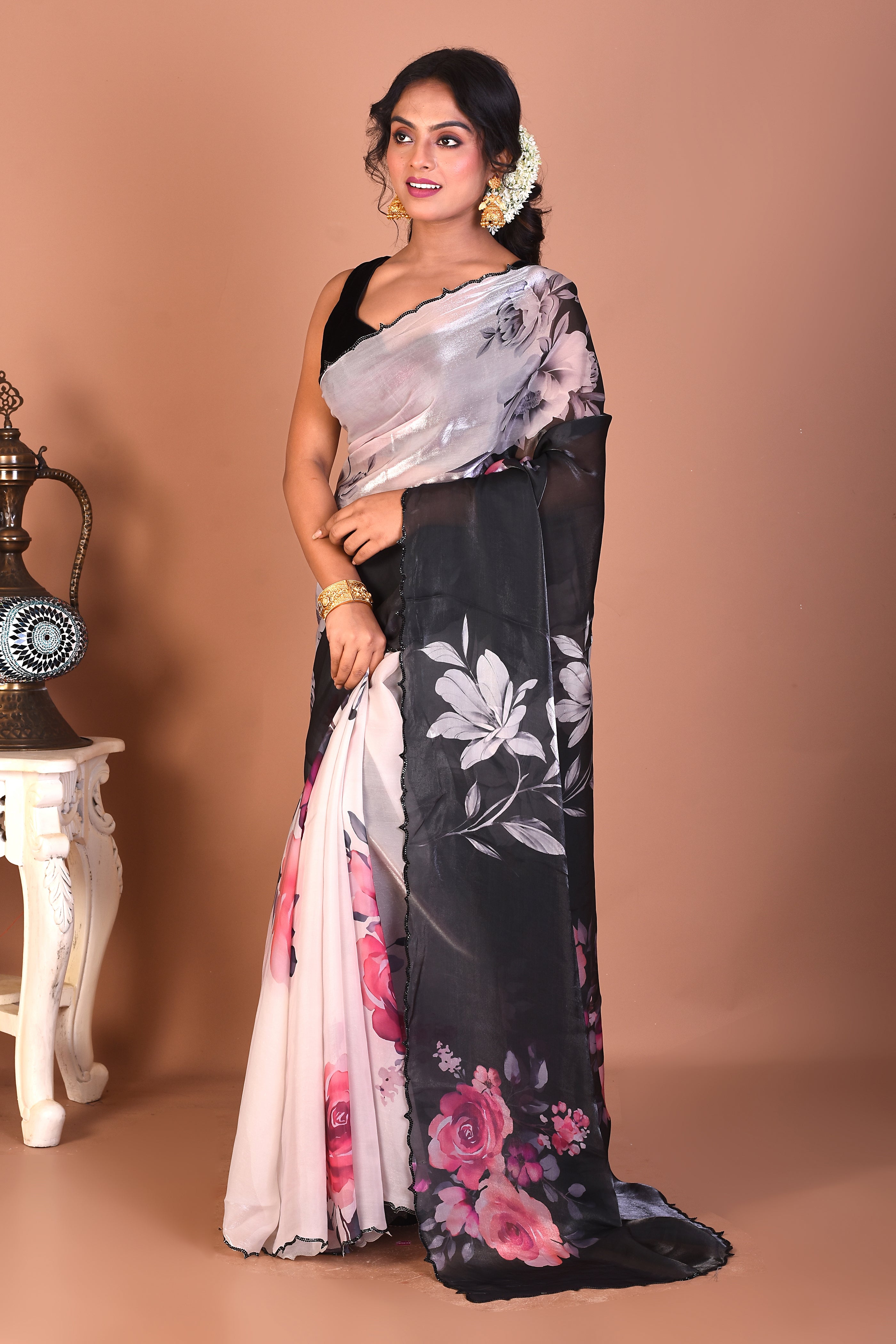 Offwhite Blended Organza Saree - Keya Seth Exclusive