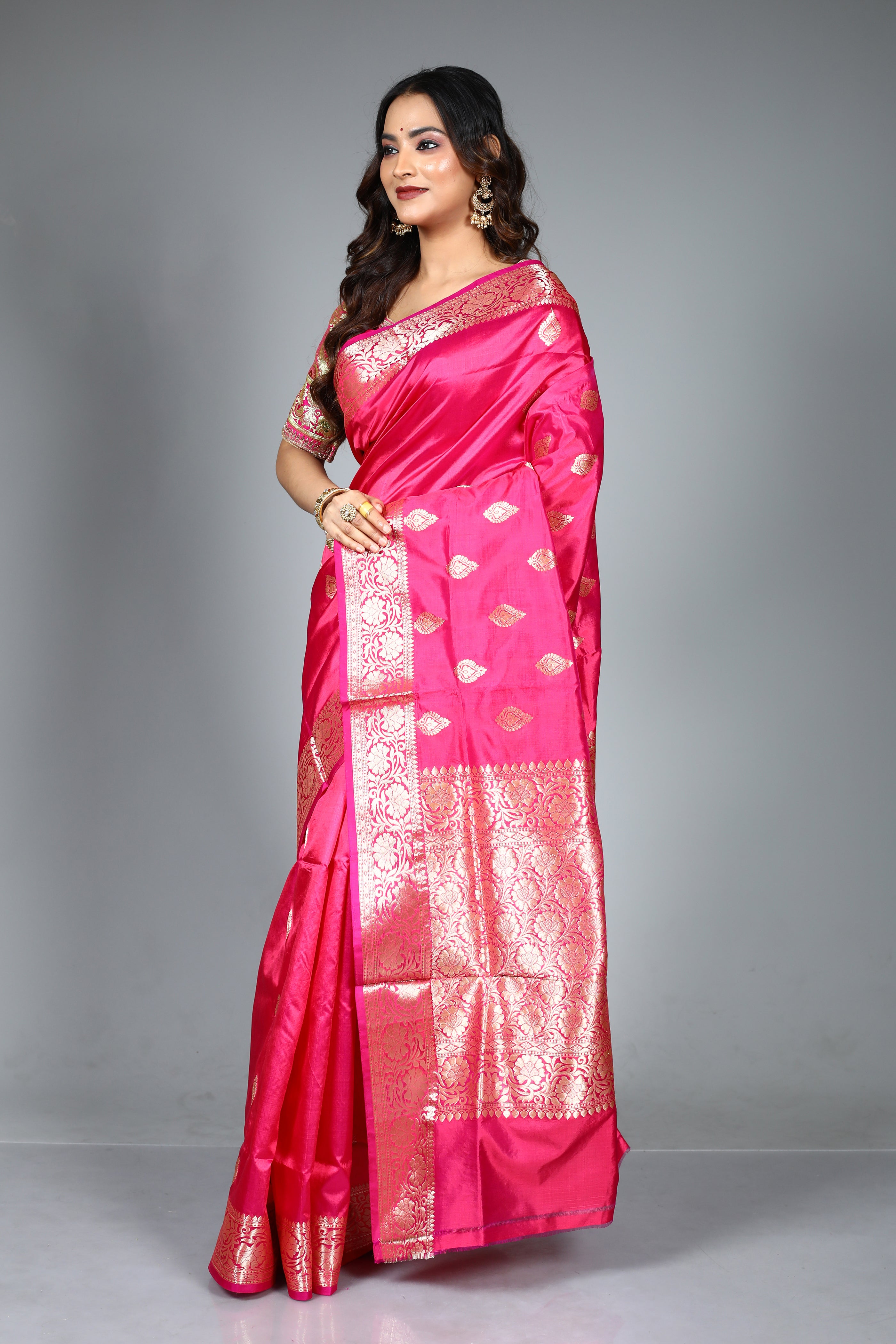 Pink Pure Katan Silk Saree