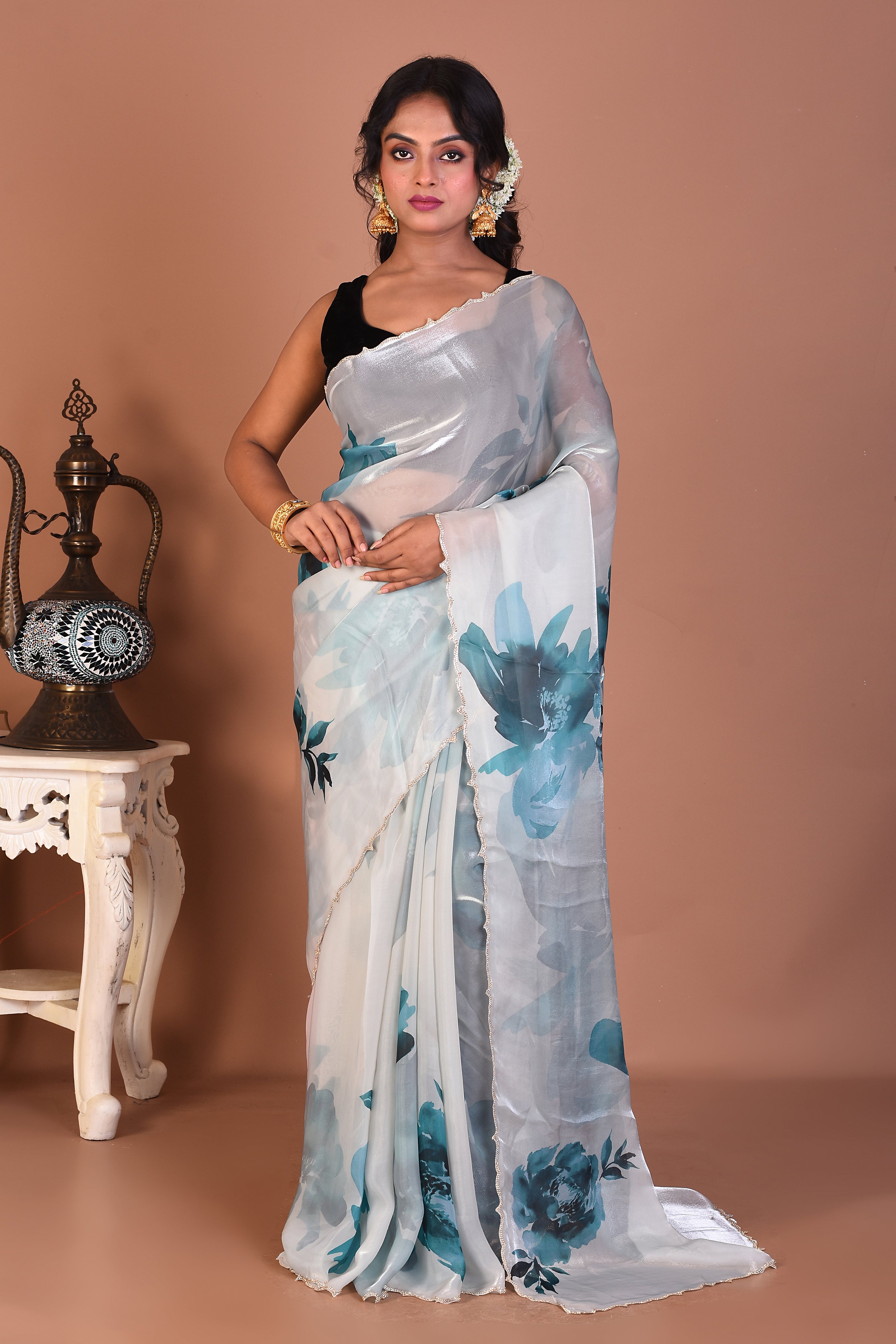 Sea Green Blended Organza Saree - Keya Seth Exclusive