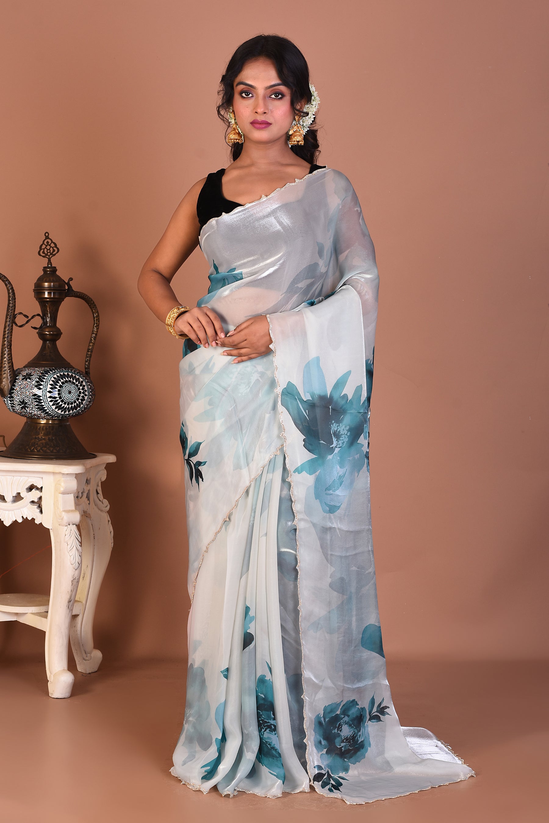 Sea Green Blended Organza Saree - Keya Seth Exclusive